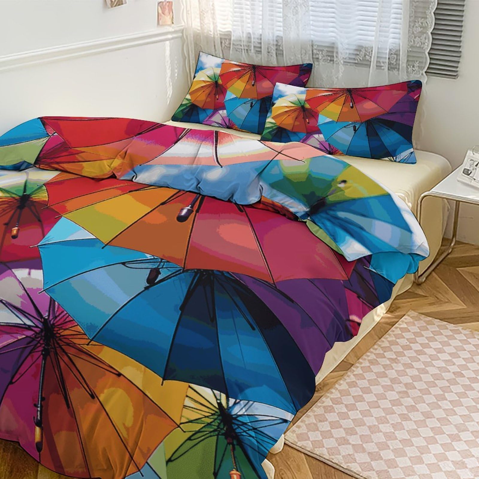 Housse de couette pour grand lit 3 pièces douce et respirante avec 2 taies d'oreiller colorées