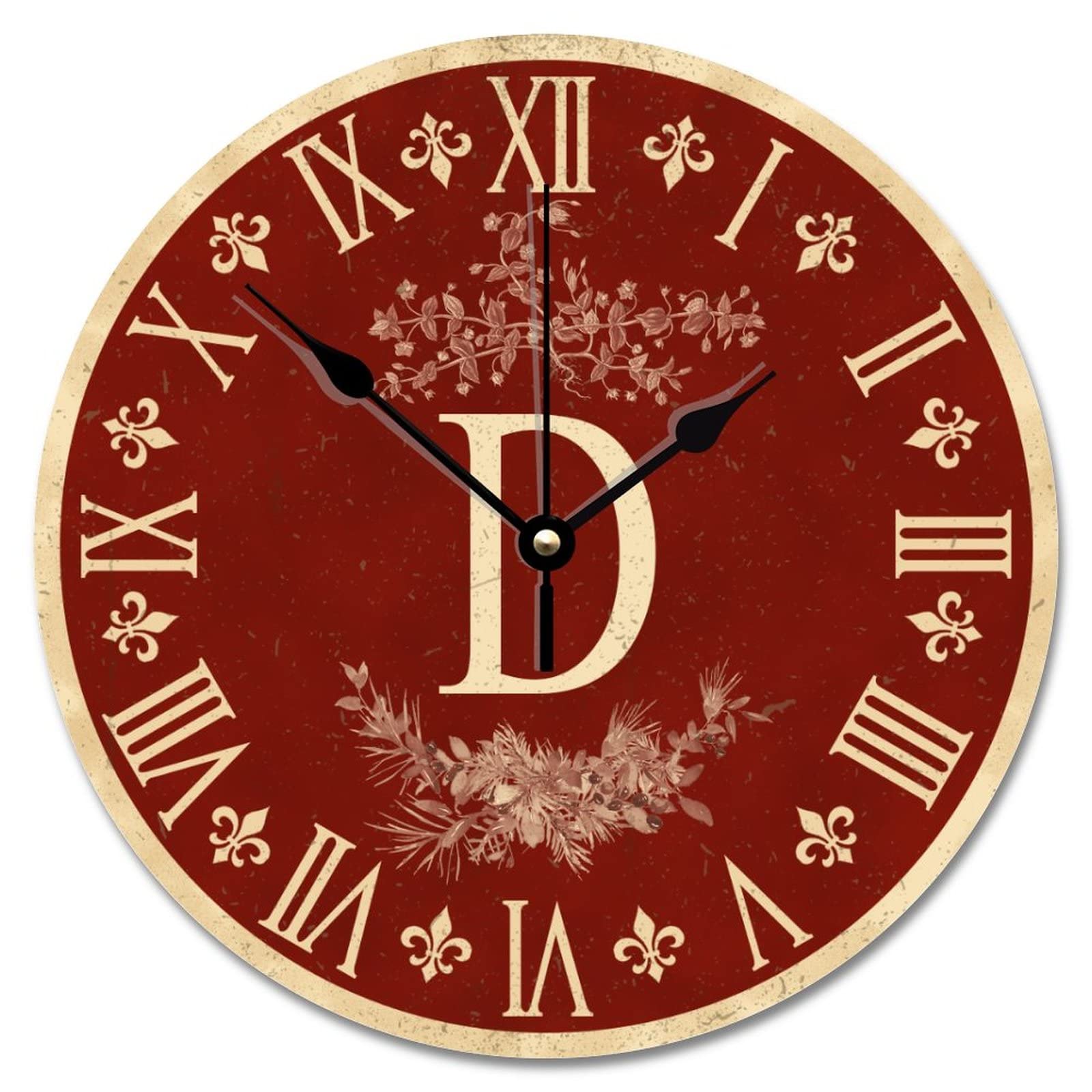 Horloge murale silencieuse initiale D fini le tic-tac avec cette décoration vintage