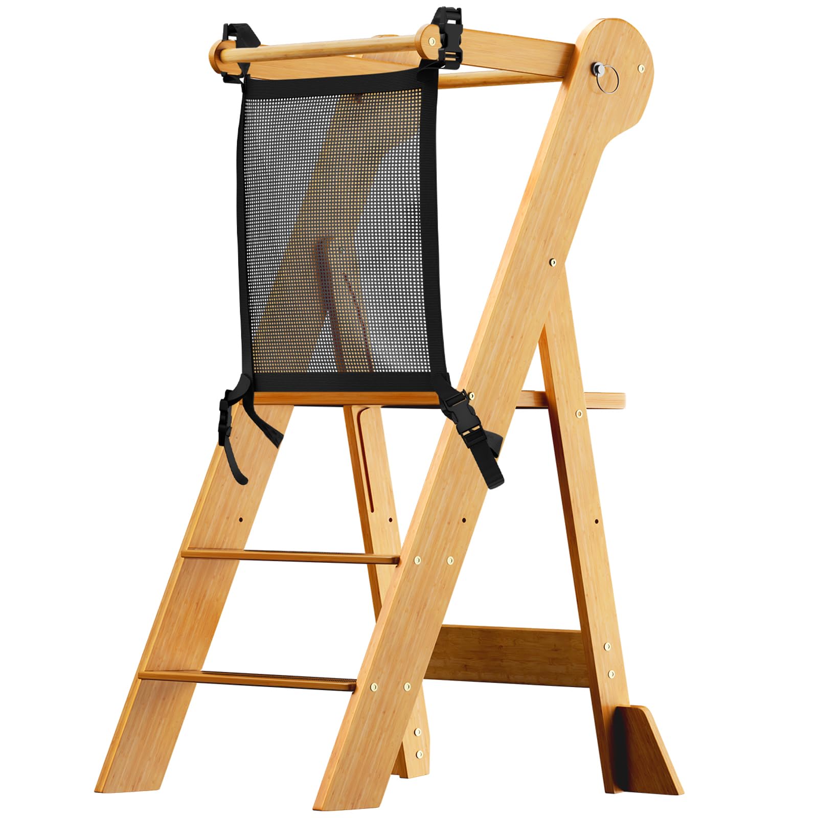 COSYLAND Montessori Folding Learning Tower - Height Adjustable in 2 Levels, for Children from 18 Months to 6 Years, Ideal for Kitchen, Bathroom and Children's Room - Natural