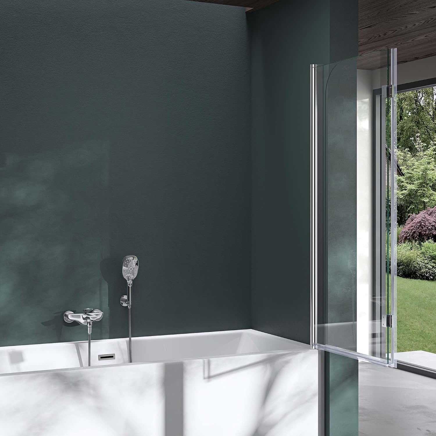 Mai & Mai Folding Shower Screen for Baths | Bath Shower Screen | WH: 120×140cm | Safety Glass with Nano | 2 Folding Screens | 180 Degree Pivot | Cortona1408