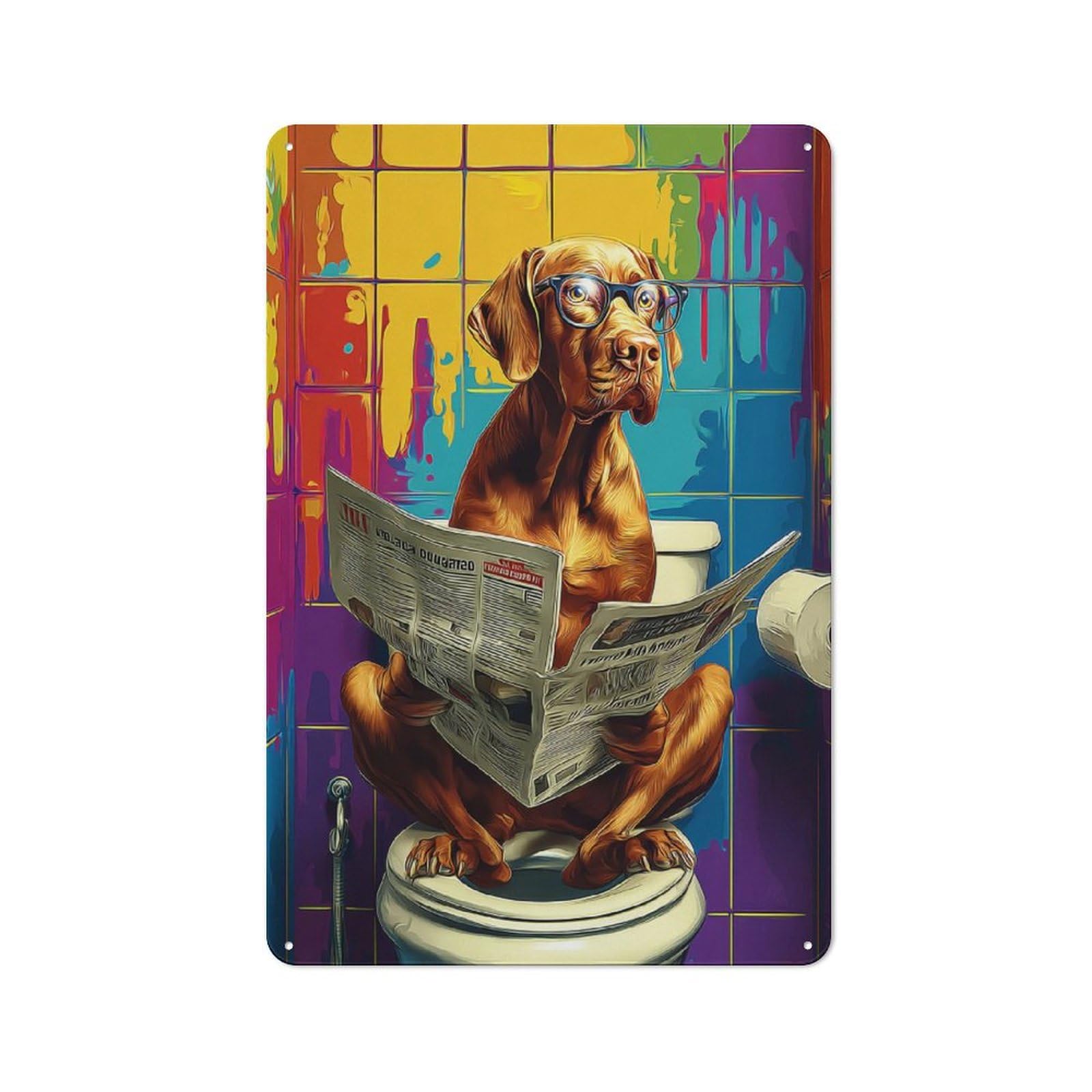 Dog Reading Newspaper on Toilet-20 Vintage Metal Plaque 30x20cm for Café Or Restaurant, A Decorative Gift for A Newly Furnished Café And Restaurant