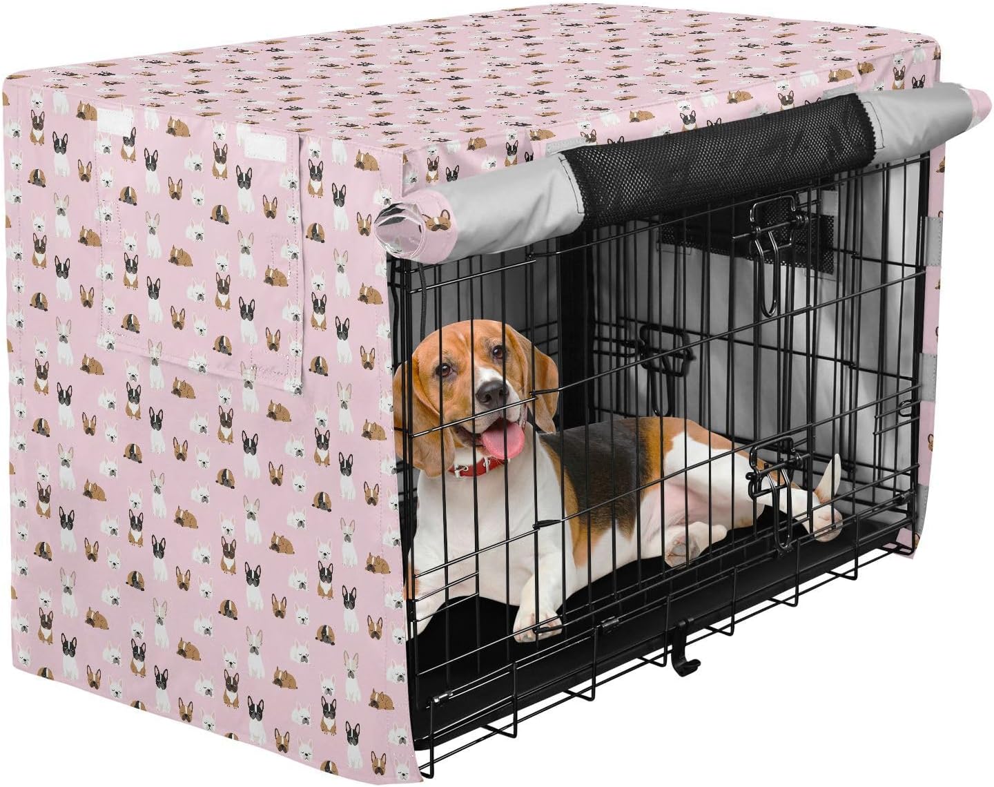 Funny French Dog Cage Covers for Dog Crates Privacy Kennel Covers with Roller Shades 48 Inch