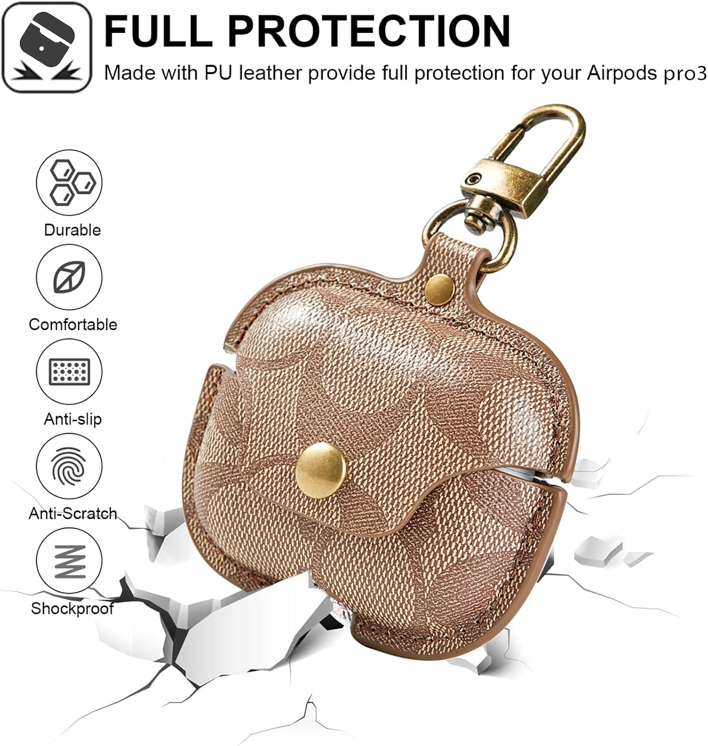 for AirPods Pro 3 Case (2025), Compatible with AirPods Pro 3rd Generation Case, Full Body Shockproof Protective Cover for AirPods Pro 3nd Generation for Women Men, Brown