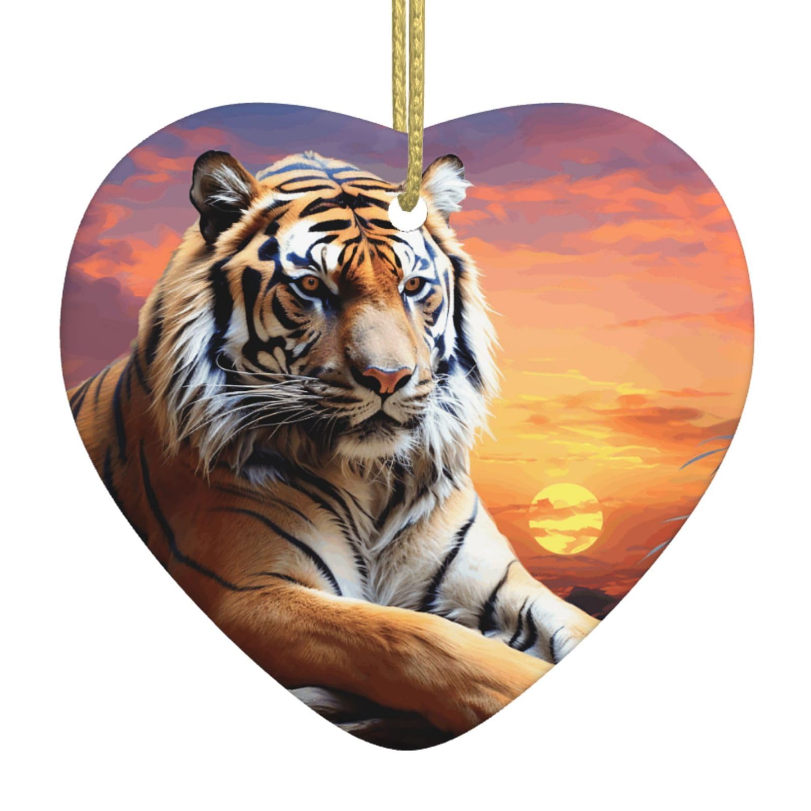 Fodpand Women's White Tiger Colorful Sunset Christmas Ornaments 2025, Gift Exchange For Men, Collectible Ceramic Ornament Heart Hanging Ornaments For Christmas Tree Decoration