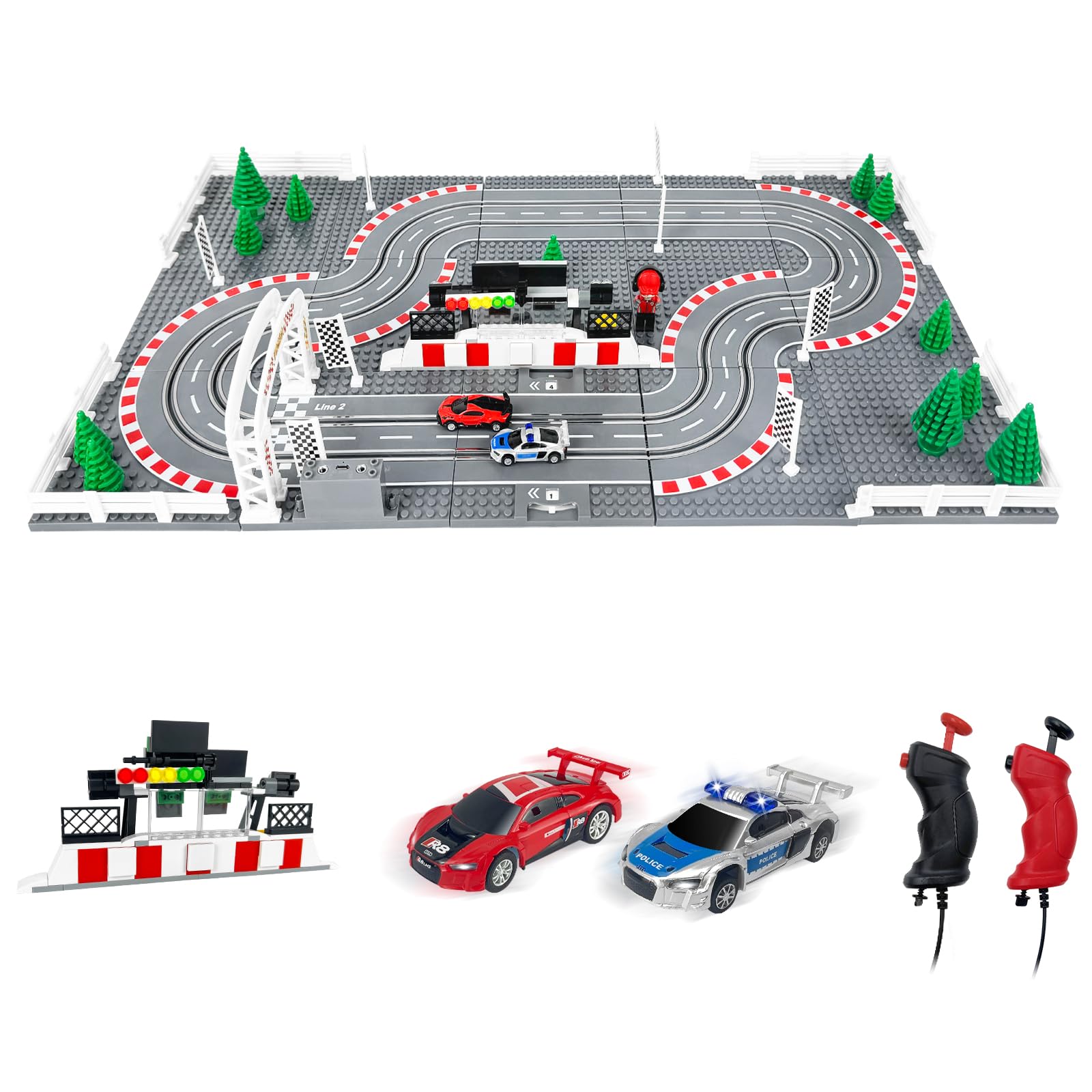 Slot Cars Race Track Sets with 2 Controllers 2 Cars, Adjustable Speed, Block Building 1:87 Slot Car Race Set, Toys Gifts - 04