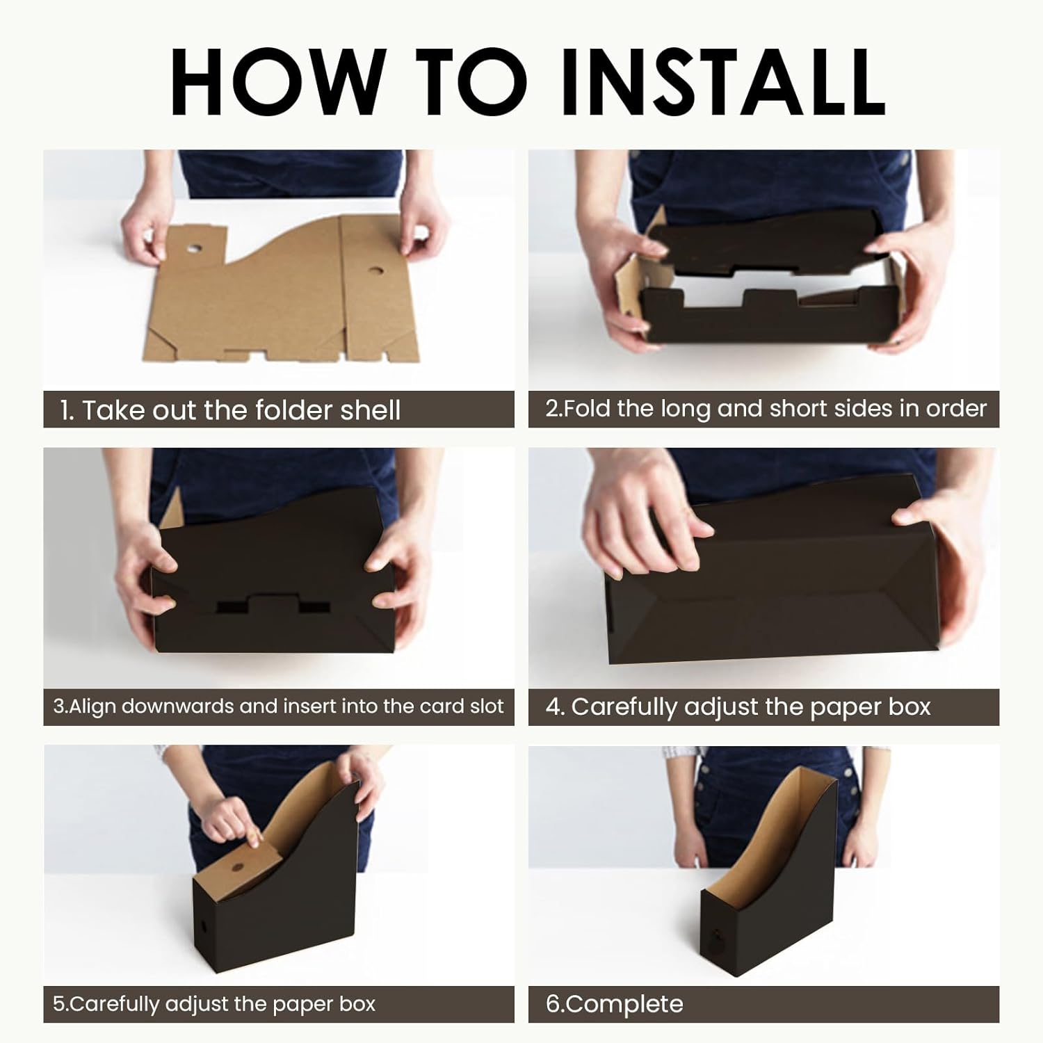 24 Pcs Black Cardboard Magazine File Holder, Foldable Magazine Holder Magazine Storage Box with Labels 10.6×10.2×3.5'' Cardboard Magazine Box for Home Office Desktop Storage