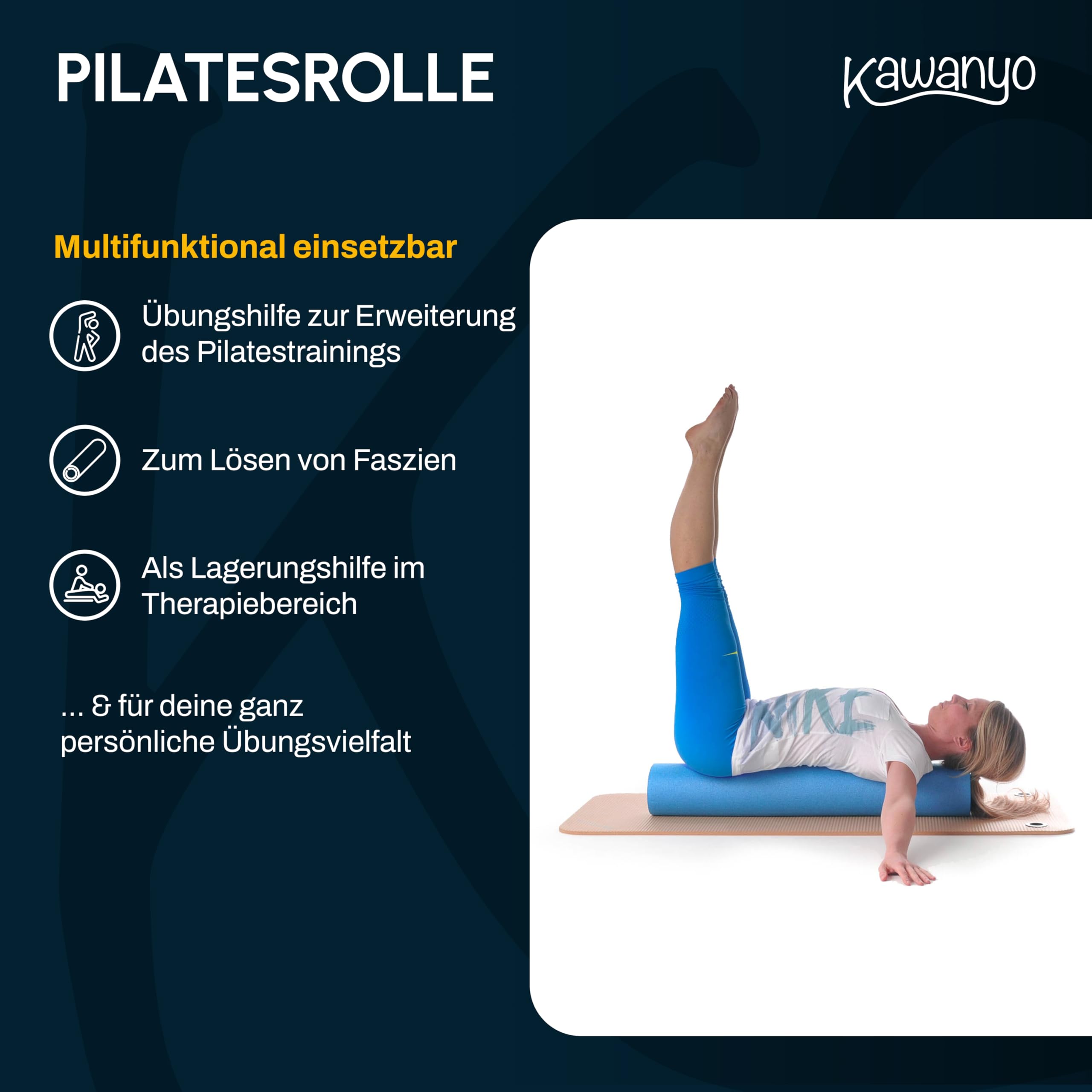 Pilates Rolle für Stabilitäts- & Balanceübungen – Übungshilfe zum Pilatestraining – Yoga Rolle aus Hartschaum für Yoga, Pilates, Fitness, Gymnastik, Reha & Therapie