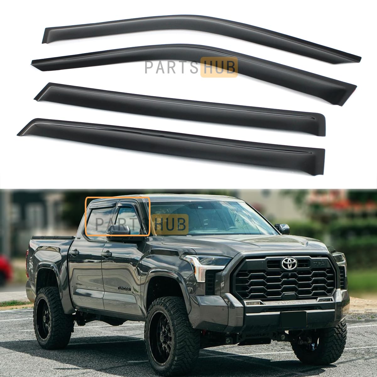 Rain Guards / Vent Visors For 2007-2021 Toyota Tundra CrewMax - 4-Piece Shatterproof In-Channel Set 1 thumbnail image