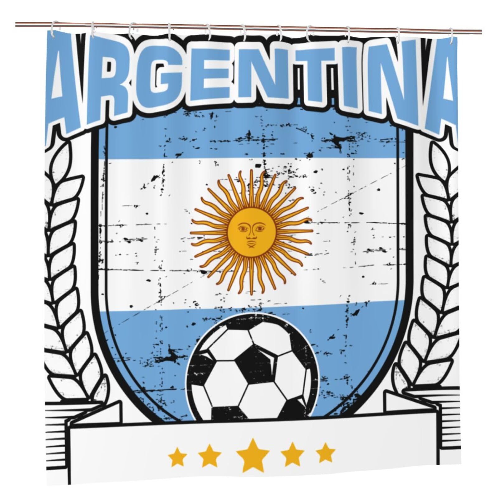 Oudrspo Argentina Football Soccer Unique Designer Artwork Shower Curtain 72x72 Inch - Polyester Bathroom Decor with Metal Grommets
