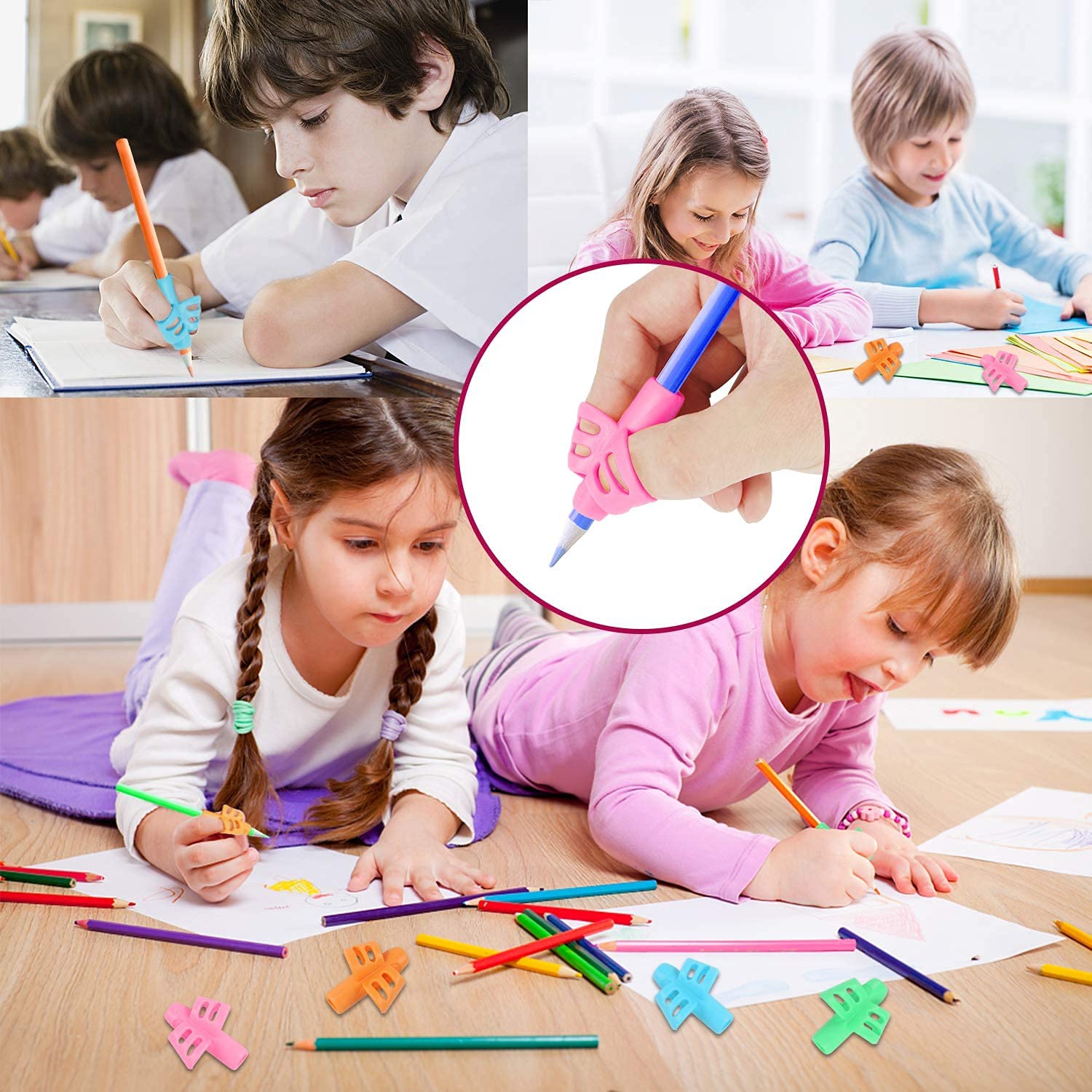 SANNIX 32 Stück Bleistiftgriffe für Kinder, Stifthalter, Handschriftgriff, Ergonomische Trainings-Bleistiftgriffe, Schreibwerkzeug für Vorschüler