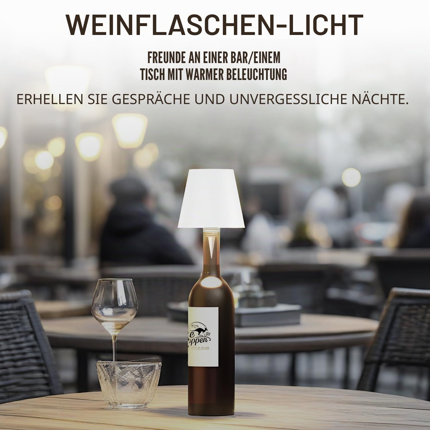 MU LIN Wiederaufladbare Flaschenlampe, kabellose Tischlampe, Touch-Steuerung, 3 Farbtemperaturmodi, dimmbar, für Wohnzimmer, Restaurant