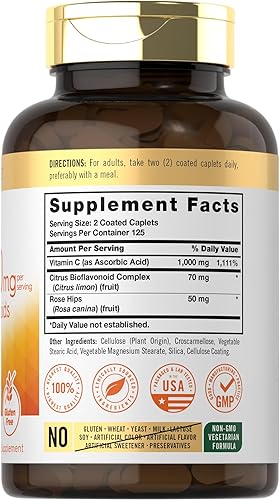 Miniatura 2 de Carlyle Vitamina C 1000mg con bioflavonoides  250 cápsulas  con rosa HIPS  Vegetariano, sin OMG, sin gluten