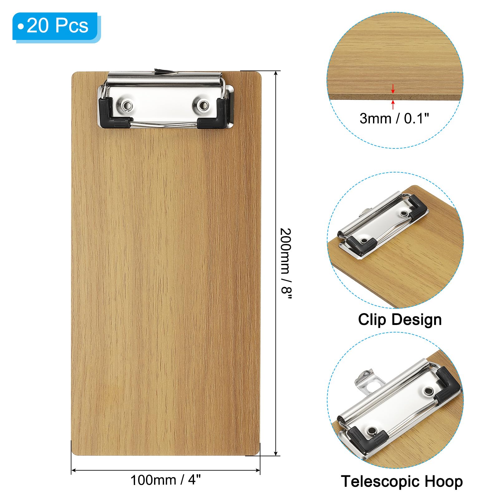 PATIKIL Porta Cuentas De Madera Para Cafeterías Y Restaurantes Bloc De Notas Para Camareros 8" X 4" (Marrón Claro) 20 Unidades
