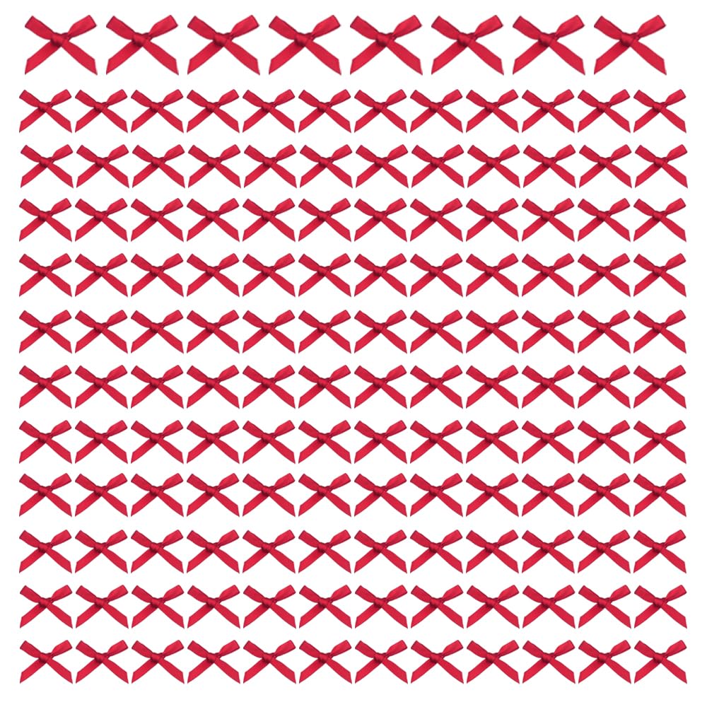 Mini Lazos Decorativos Satín 140 Piezas 3,5x3,5cm para Embalaje de Regalo, Scrapbooking (Rojo)