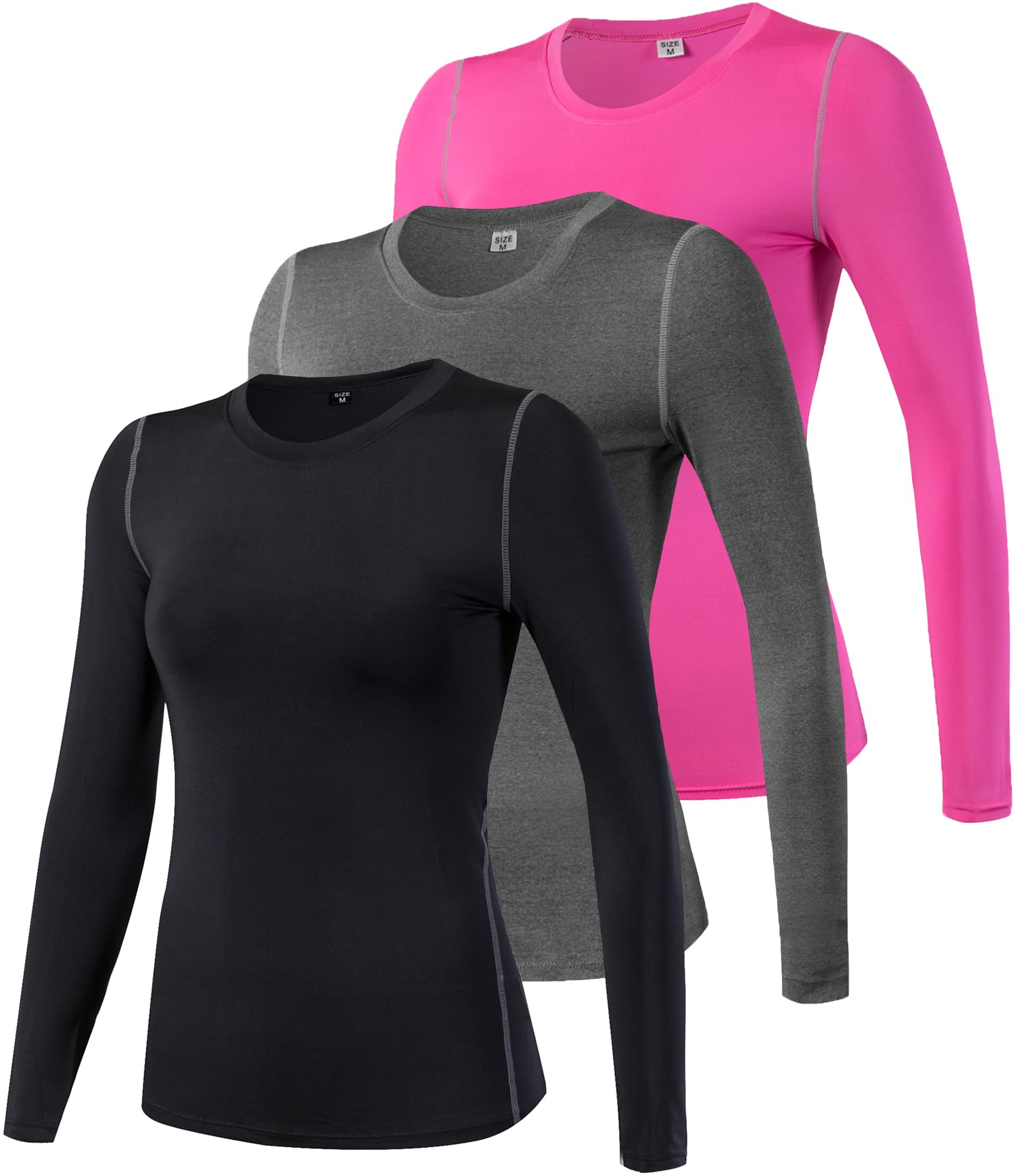 2/3 Pack Women's Long Sleeve Shirts UPF 50+ Sun Protection Compression Shirts Dry-Fit Athletic T-Shirts Gym Running Tops