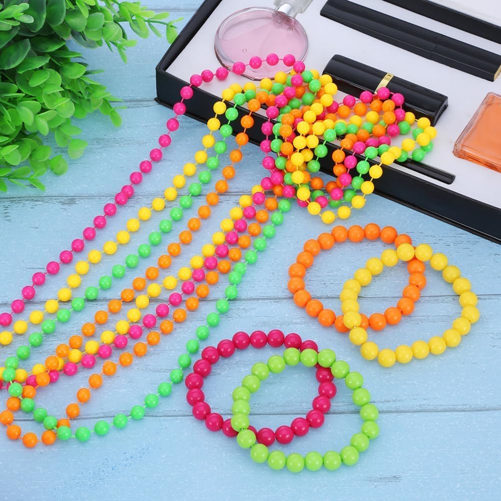 AJinacious 8 Pcs 80s Women Costume Accessories Set Neon Beaded Necklace Bracelet 80s Jewelry Party Prom Beaded Chains Fancy Dress Accessories for Women for Festivals Raves & UV Parties - Image 4