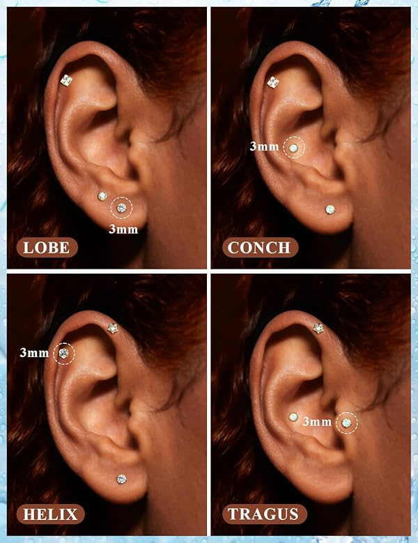 Xnsjeyy 16G Threadless Flat Back Earrings Nose Studs 316L Surgical Steel Tragus Forward Helix Conch Cartilage Lobe Earrings Stud Medusa Labret Monroe Lip Ring Piercing Jewelry For Women Men Gold by Xnsjeyy - Used condition - Image 5