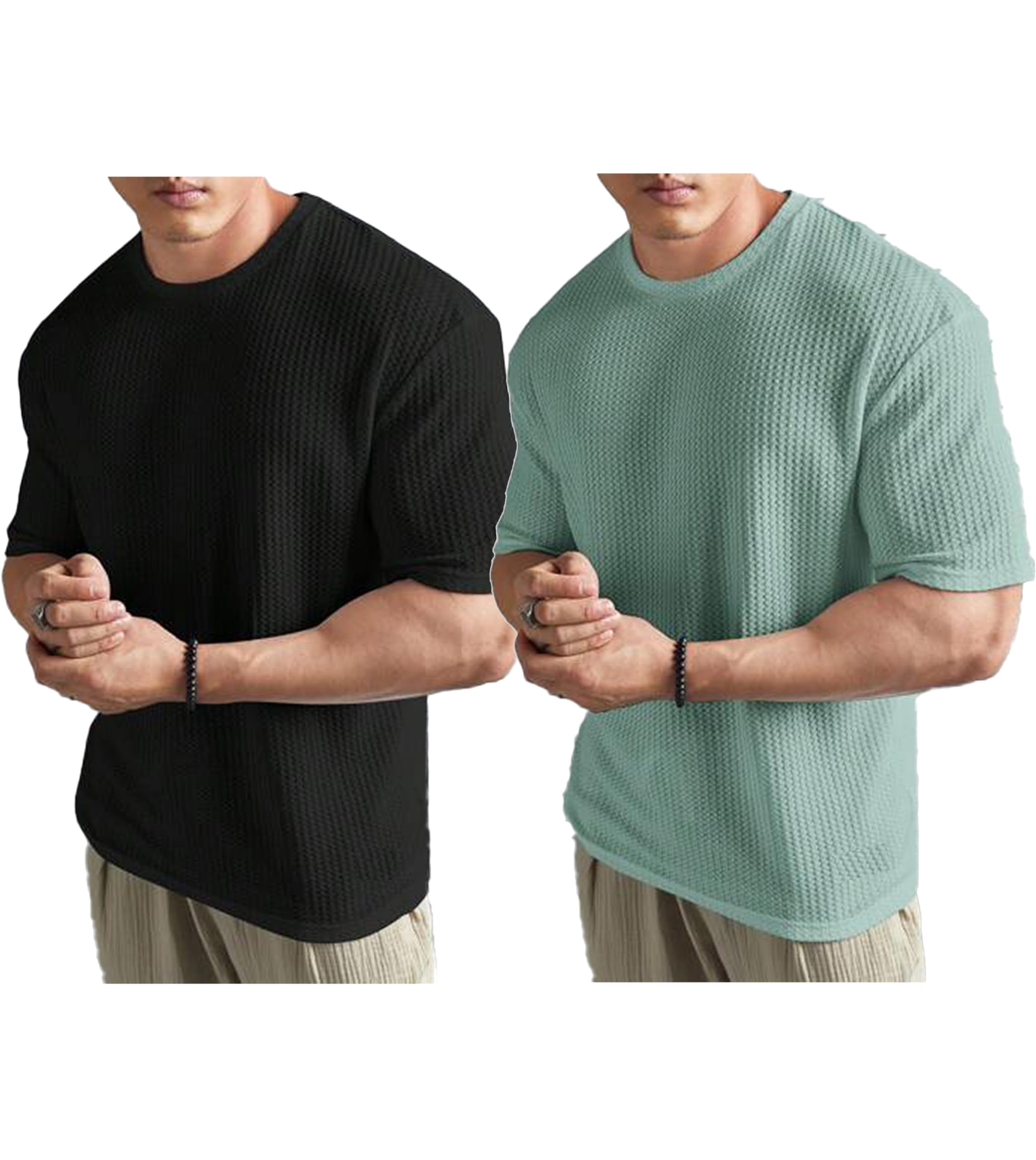 The Modern Soul Solid Self Design Oversized Tshirt for Men | Oversize T-Shirts for Men | Men Drop Shoulder Tshirts | Bagy Fit Men Tshirt (Pack of 2)