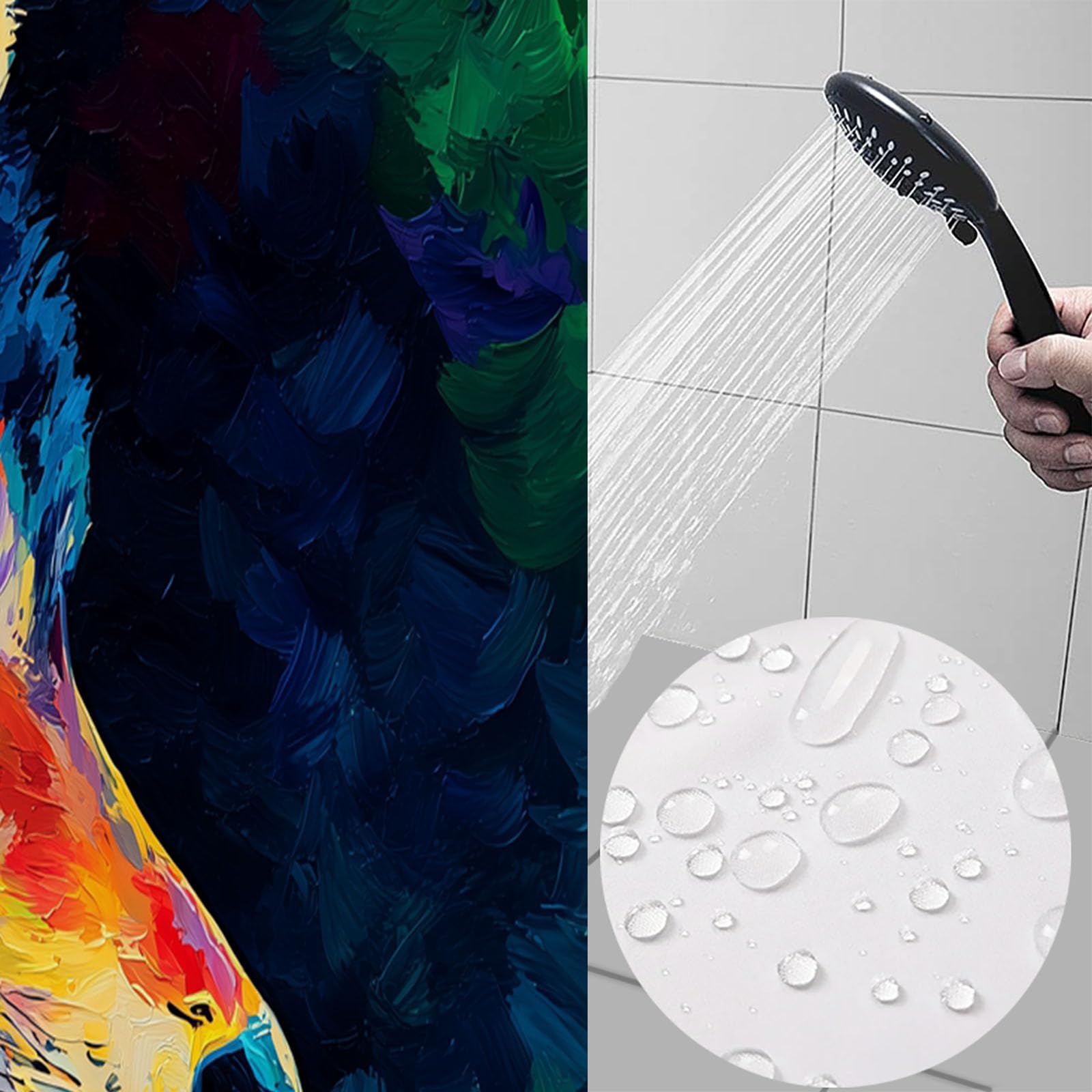Wasserdichter Duschvorhang Polyester mit Gekritzel Wilder Tiere Abstrakter Wolf, Badewanne Badezimmer Vorhang 240x200cm, Waschbar Einfach zu Reinigen, Dunkelblau Duschvorhänge mit 12 Haken