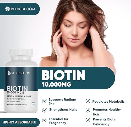 Miniatura 3 de Cápsulas de biotina 10,000 mcg  Cápsulas veganas de alta potencia para un cabello, piel y uñas saludables  Sin gluten, sin OMG, 60 cápsulas