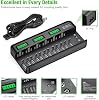 Cargador universal de baterías recargables EBL de 12+2 bahías para baterías AA AAA C D 9V Ni-MH Ni-CD y baterías recargables de 9V (con fuente de alimentación AC) 7