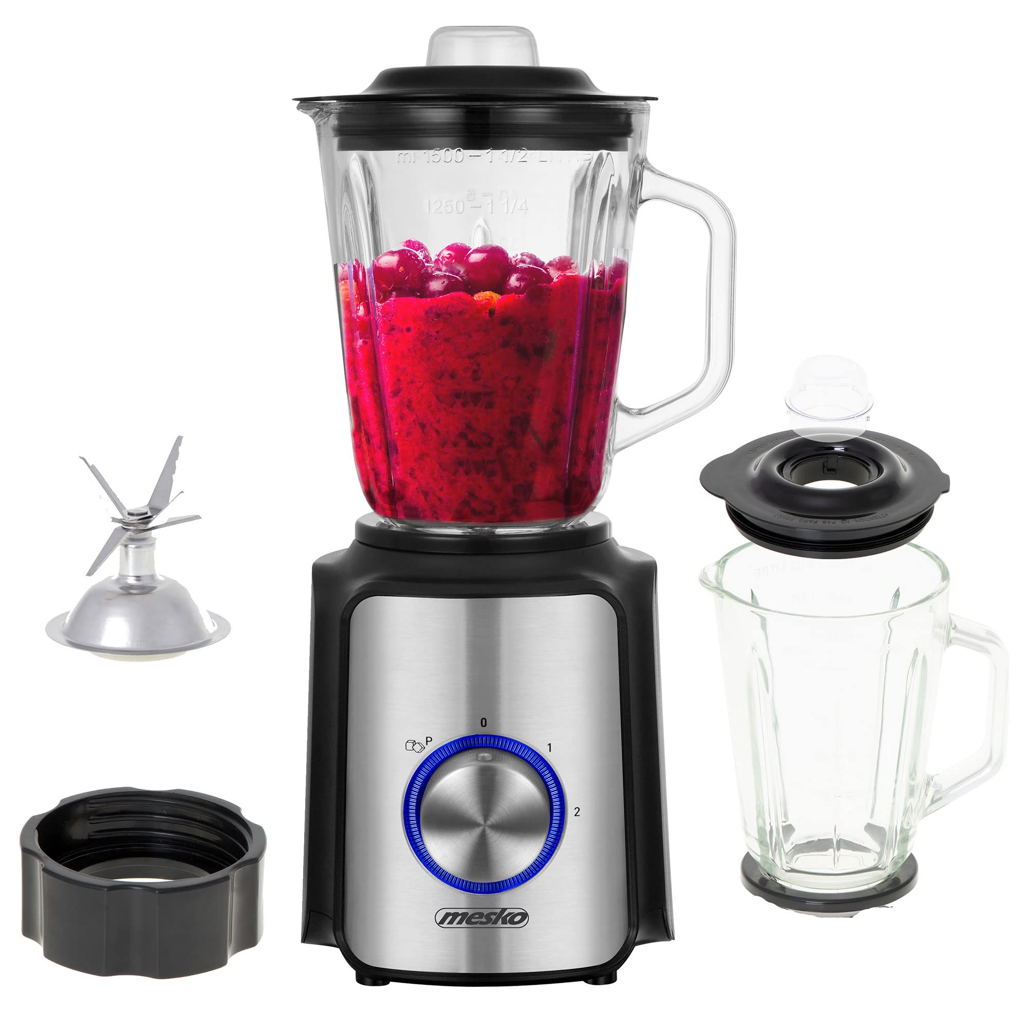 Mesko MS4080 Frullatore 1,5L Vaso di Vetro, Tritaghiaccio, Potenza 1200W, Smoothie/Frutta, Blender 2 Velocità + Funzione Pulse, Lame in Acciaio Inox