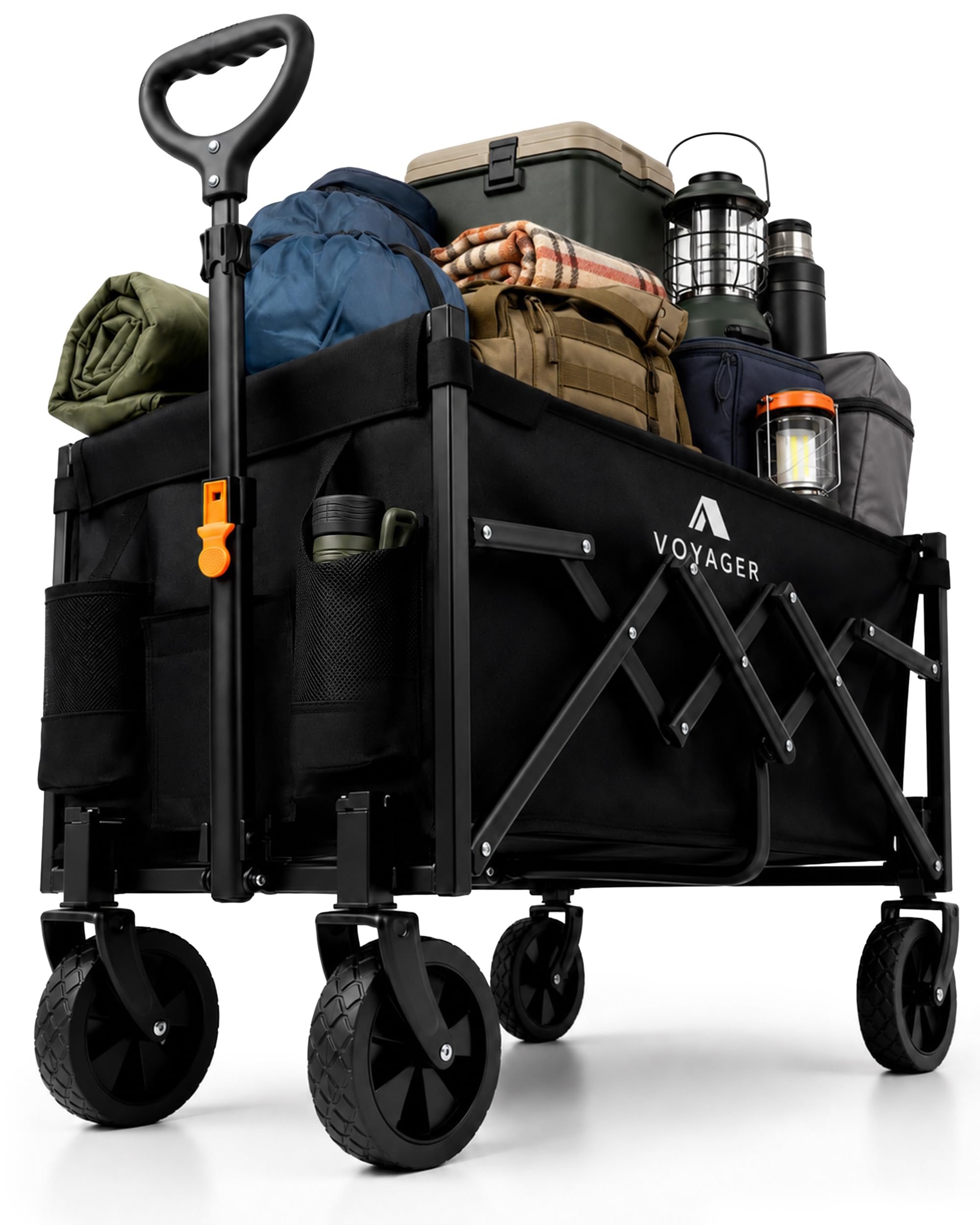 Voyager Folding Camping Wagon 70L, Collapsible Festival Trolley, Black