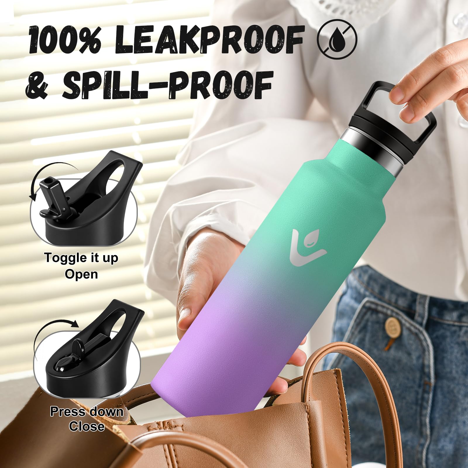 Bottiglia Termica 500ml, Borraccia Termica con Cannuccia, Riutilizzabile, senza BPA, a prova di perdite, per Campeggio, Viaggio