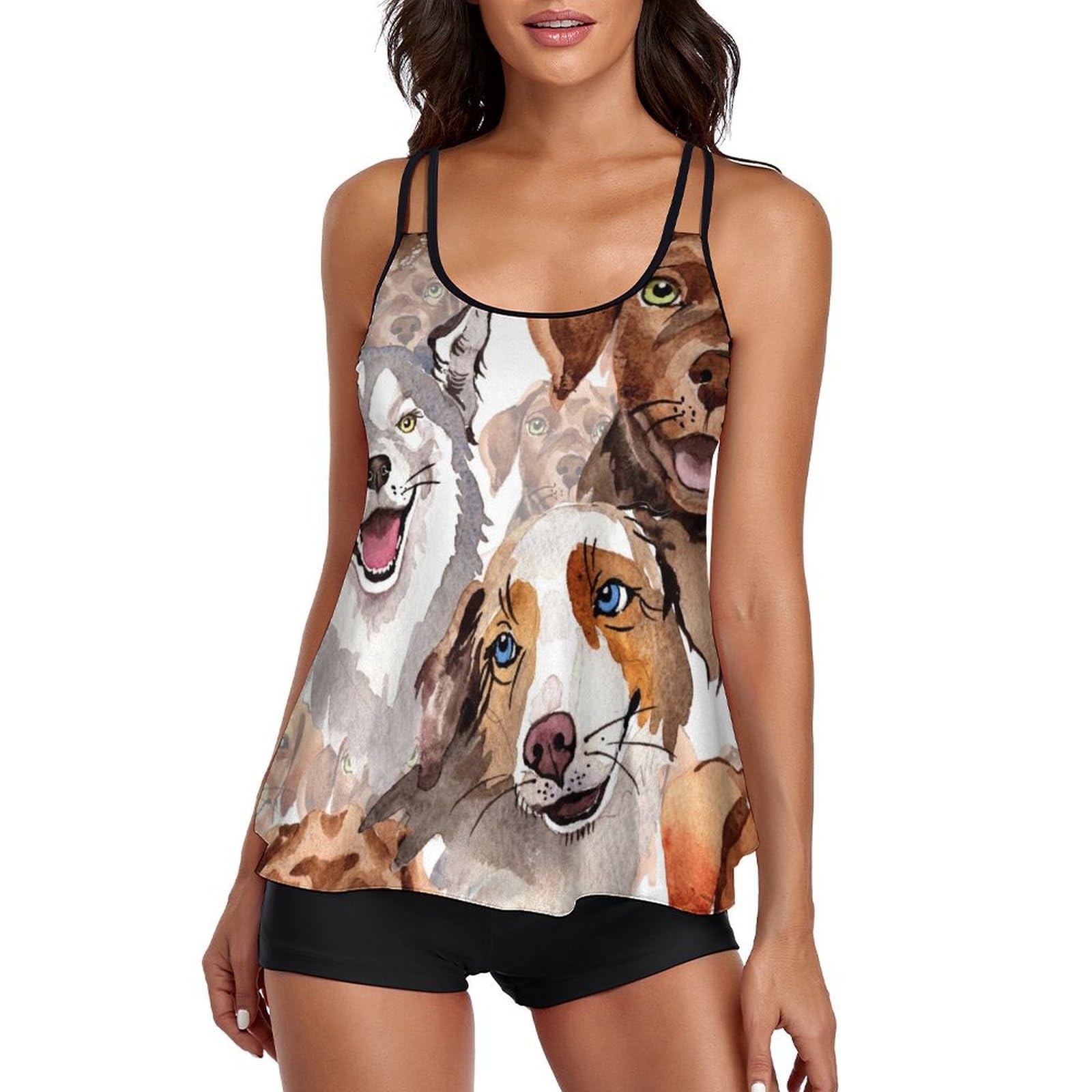 Robe de Plage Tankini Chien Ensemble Bikini Short et Maillot de Bain - 8