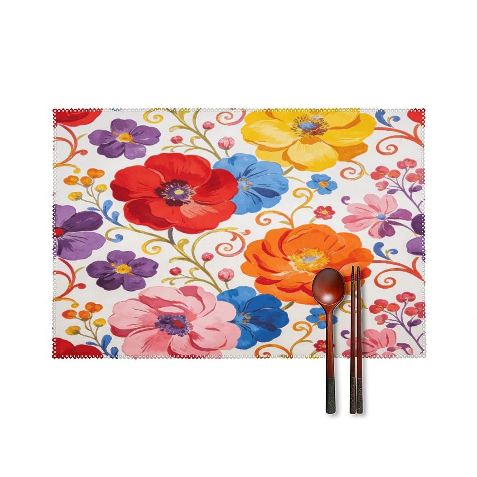 Spring Wildflower Feast Placemats Washable Canvas Place Mats Decoration Placemat for Dining Table Easy to Clean Tables Mat Set of 6 for Kitchen Dining Room Coffee Table