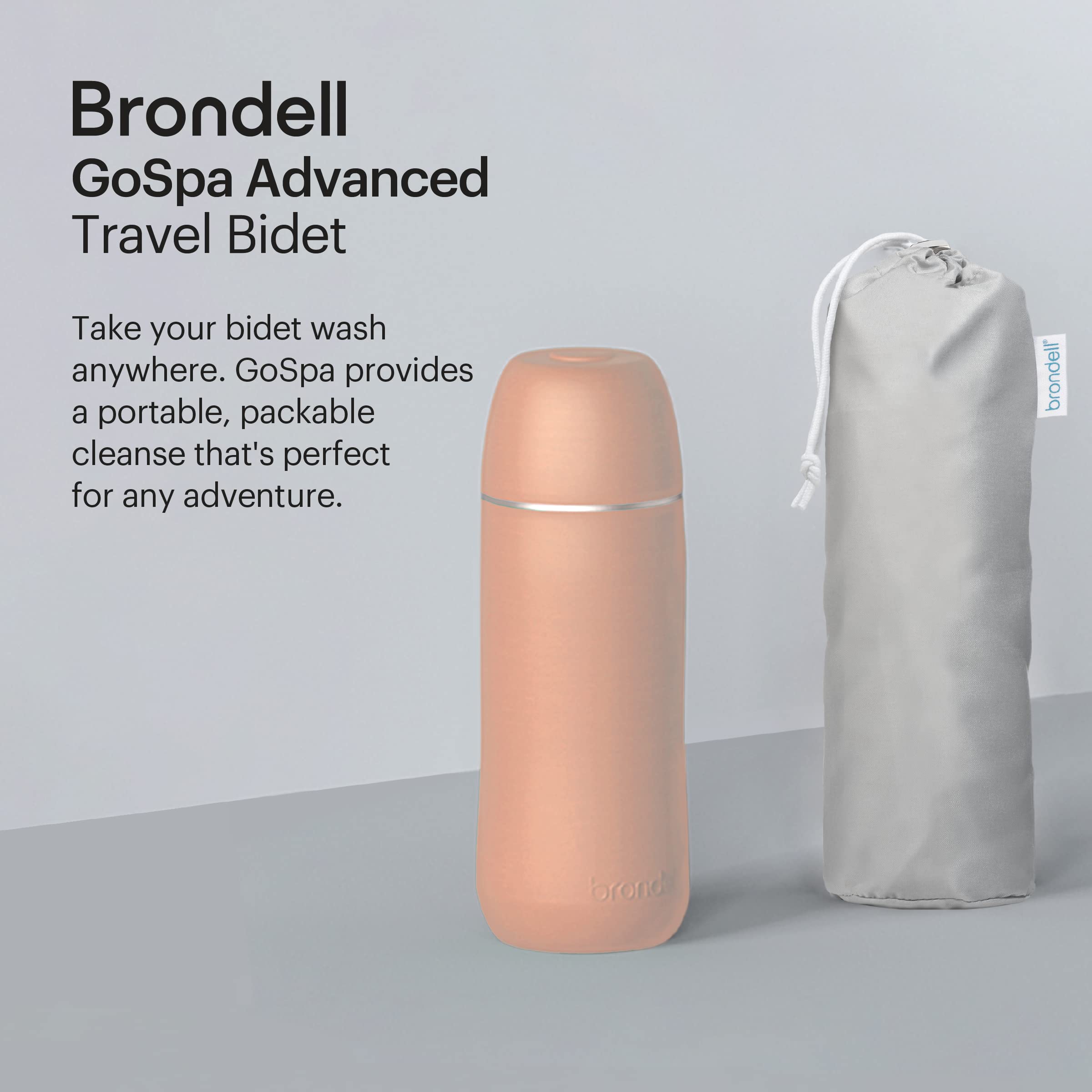 Brondell GoSpa - Bidet portatile avanzato per viaggi, sistema di ugelli pop-up, compatto di alta qualità, con custodia da viaggio discreta per una comoda conservazione, 400 ml, rosa