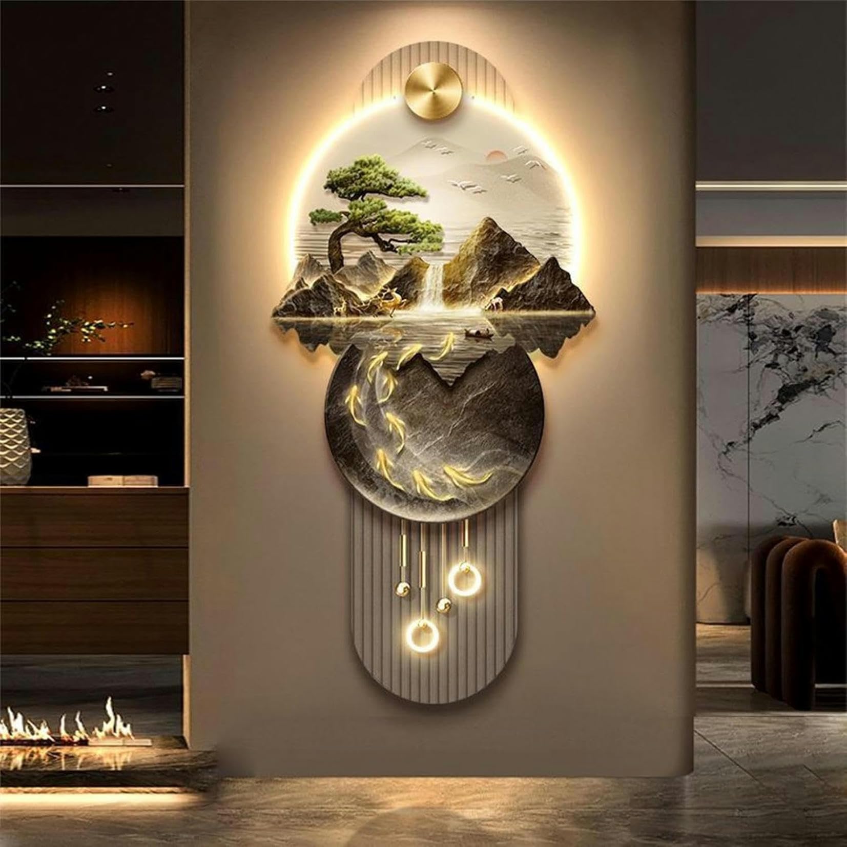 Peinture suspendue neo-chinoise lumineuse pour illuminer votre decoration d entree