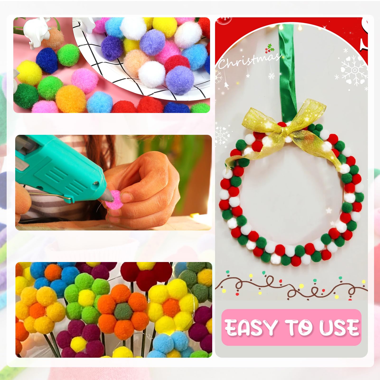 300 Pom Pom Rossi 10mm - Per Lavoretti Creativi E Decorazioni