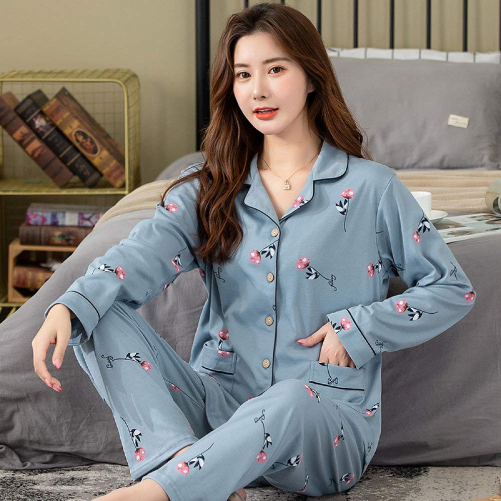 Conjunto De Pijamas De Mujer,Conjunto De Pijamas De Algodón Suave Con Estampado De Botones Conjuntos De Pijamas Con Bolsillos Ropa De Dormir De Manga Larga Tallas Grandes Ropa De Dormir Ropa De Dorm