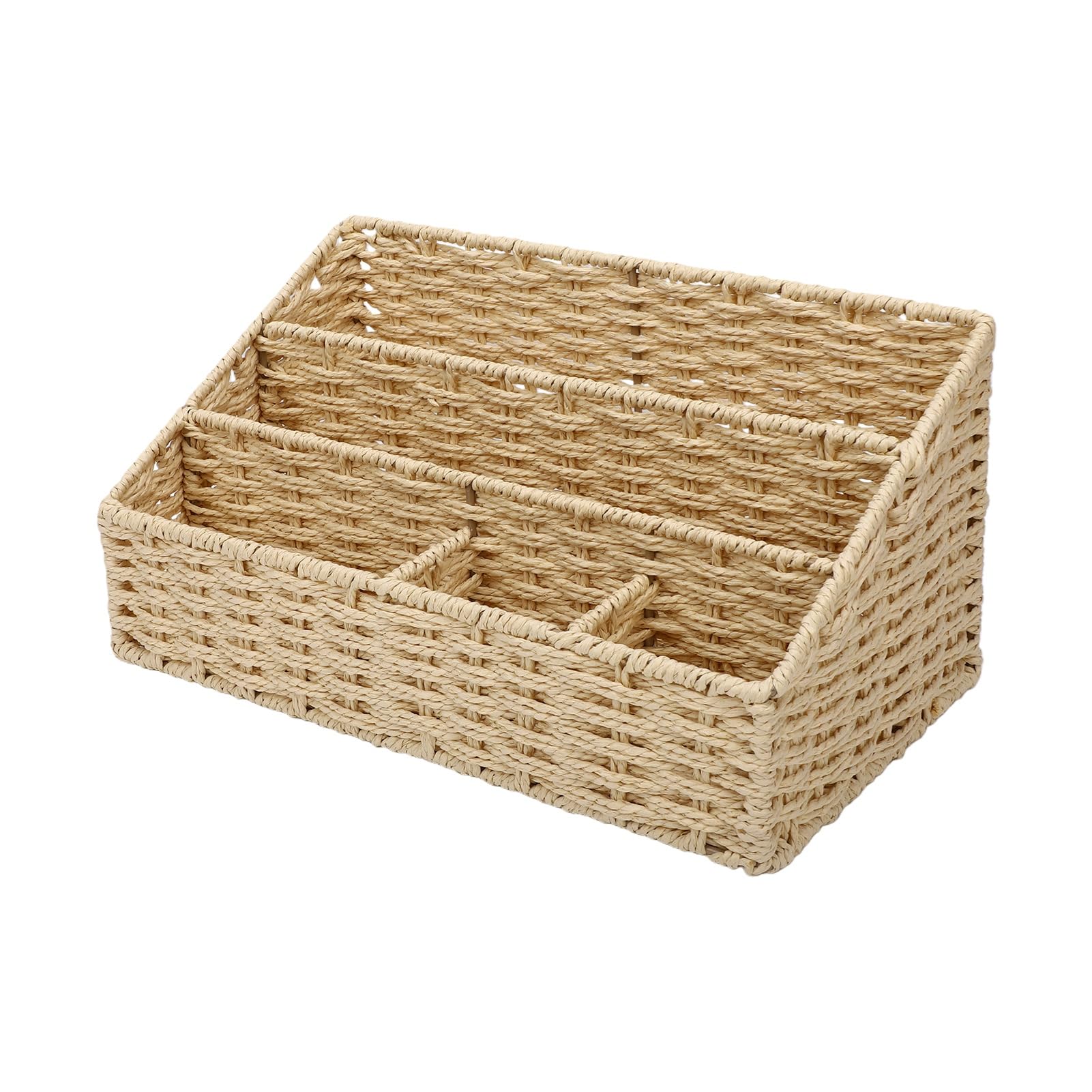 Luocute 2 Stück Gewebter Brief-Organizer, Schreibtisch-Aktenhalter, Papierfaser-Eisenrahmen (Beige)