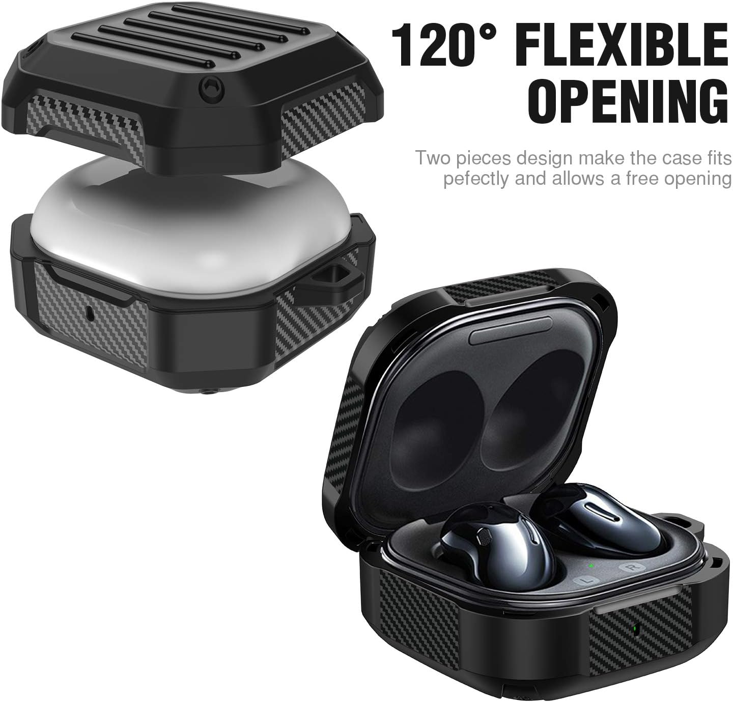 Valkit Compatible Samsung Galaxy Buds 2 Pro/Buds 2 Case/Galxy Buds Pro Case/Galaxy Buds Live Case for Men with Keychain, Full Body Rugged Shockproof Earbuds Protective Skin Case for Galaxy Buds 2/Pro/Live