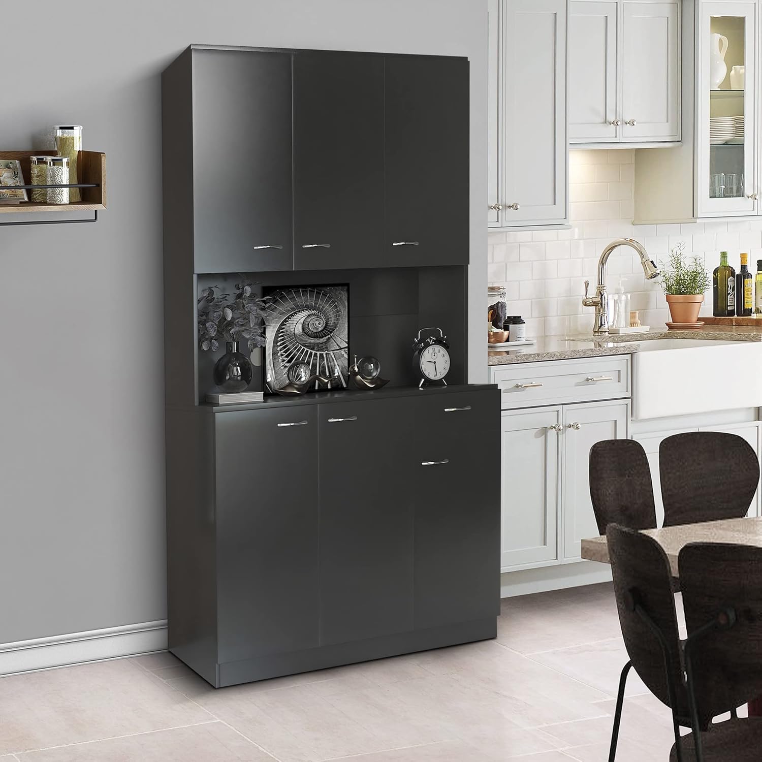 Large Kitchen Storage Cabinet, Cabinet Buffet Cabinet 71" Freestanding Kitchen Pantry Cabinet Cupboard with 6 Doors and 1 Drawer Versatile Wardrobe & Kitchen Cabinet, Black : Everything Else