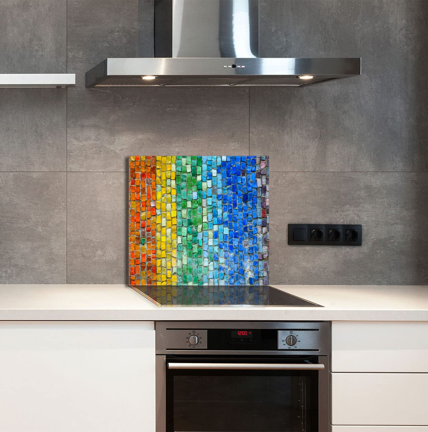 Szklany panel ochronny do kuchni Lacobel, szklana płyta ochronna na kuchenkę, 65x60 cm, szklana deska do krojenia, ochrona przed rozpryskiwaniem, uniwersalna, KOLOROWA