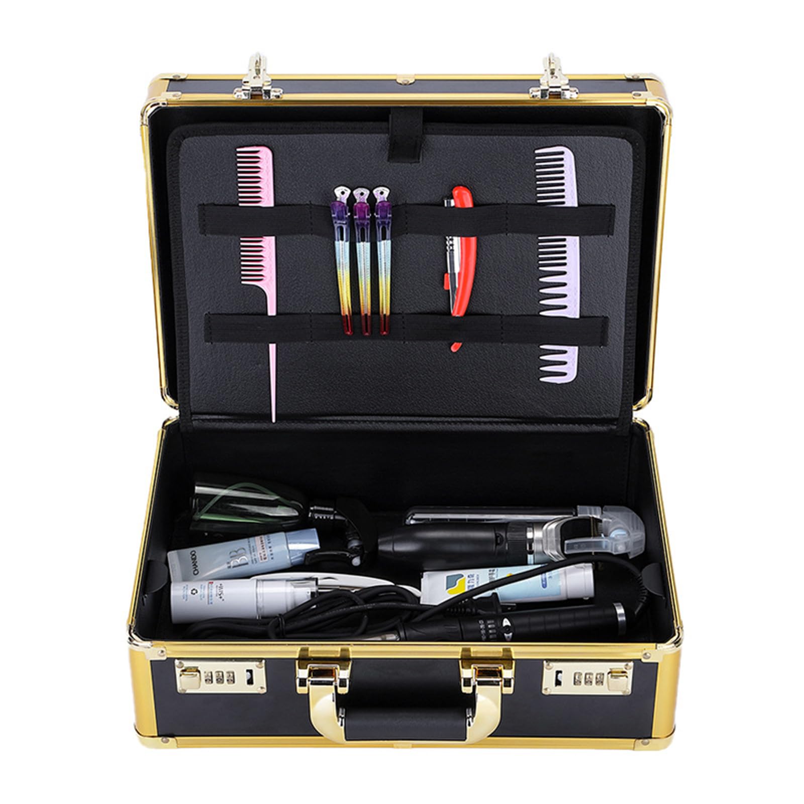 Brrnoo Valigetta Trucco, Grande Capacità, Lucchetto a Combinazione, 39,3 | Organizer per Strumenti Parrucchiere, Guscio in Alluminio, Rivestimento in PVC, Uso in Salone e Viaggio, Portaoggetti per