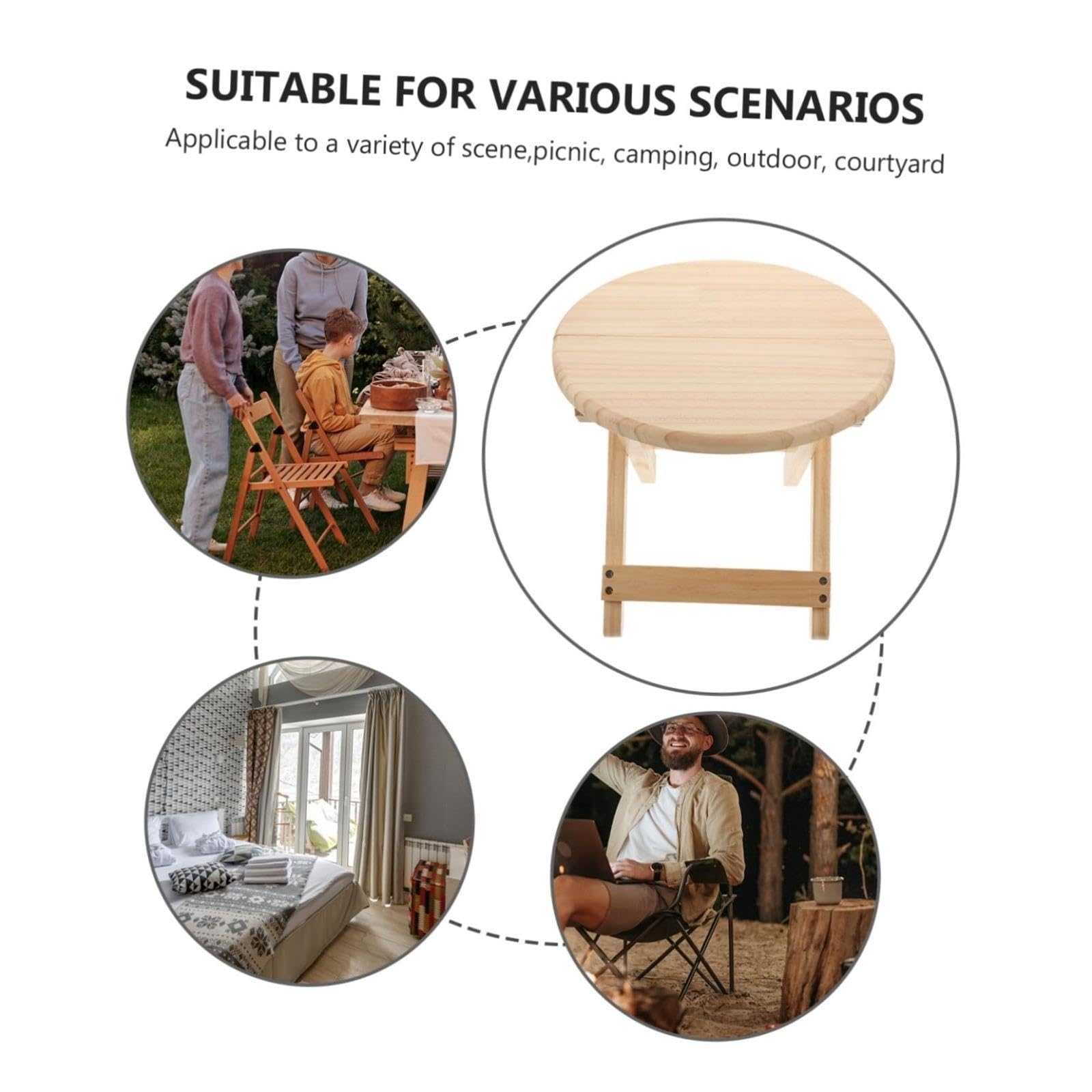 Taburete Redondo Plegable de Madera, Taburete bajo Antideslizante