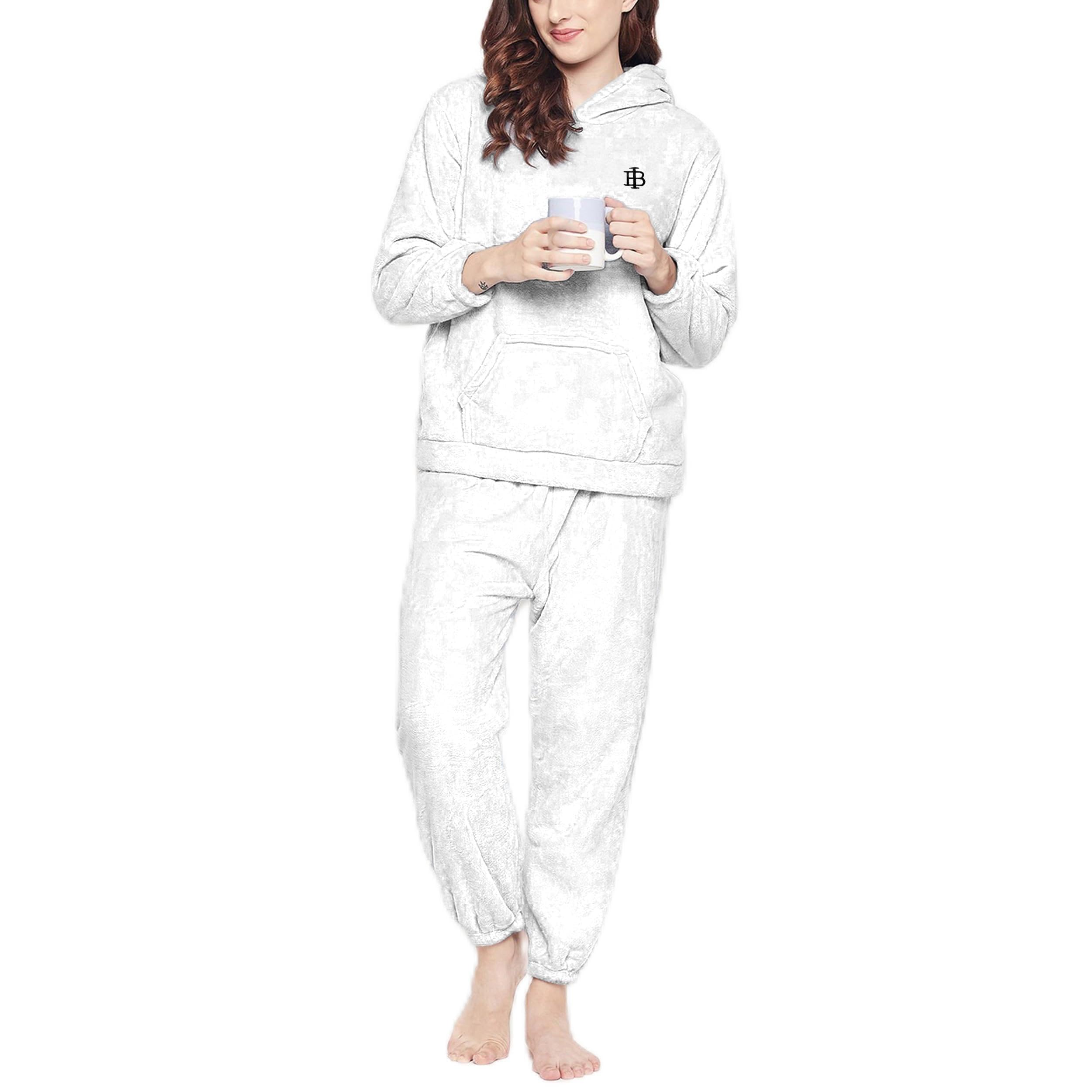 Khwaish Store Women Winter Night Suit Woolen Hoodie With Lower