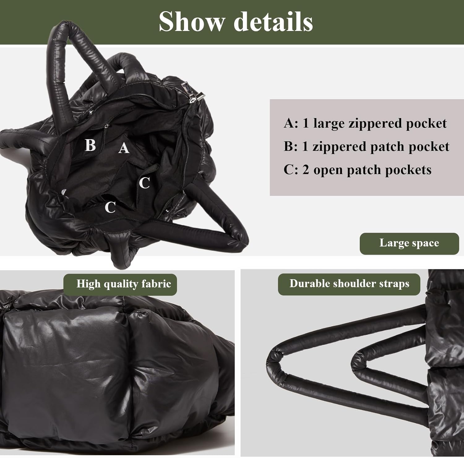 Puffer Tote Bag Soft Puffy Purses for Women Winter Light Down Cotton Padded Quilted Puff Shoulder Handbags | Puffer, Soft, Puffy, Winter, Light, Down Cotton, Padded, Quilted, Puff, Shoulder - Image 3