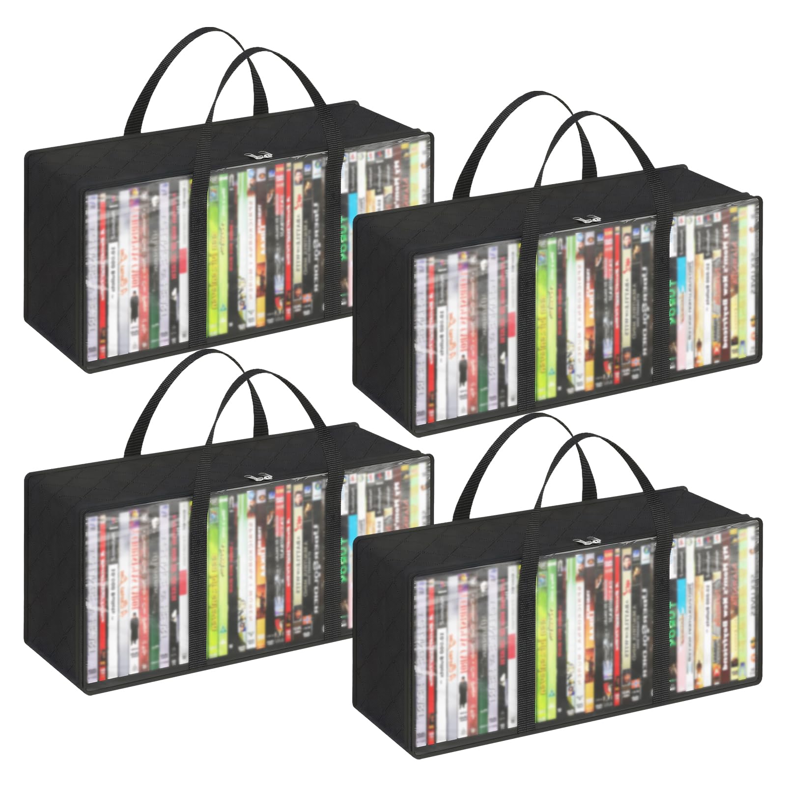 Meunhy 4 Pack Dvd Storage, Black Dvd Storage Case with Zipper, Strong Carry Handles, for Game Protective Dust Collection Holder, Discs Organiser, PC Games, Home or Travel (52 * 18 * 23cm)