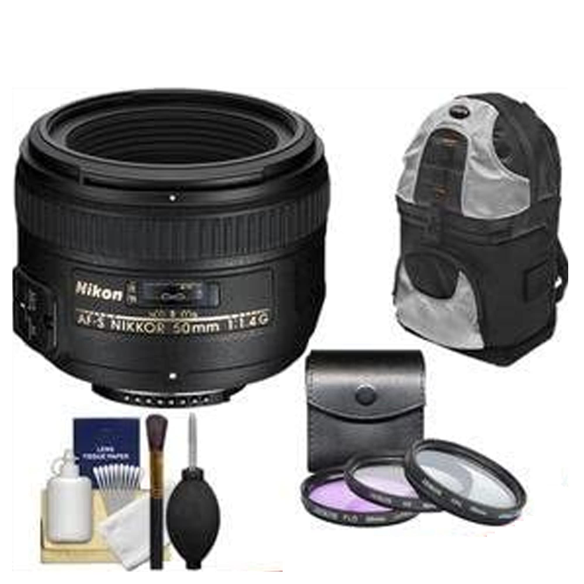 Nikon 50mm f/1.4G AF-S Nikkor Lens with Sling Backpack + 3 UV/FLD/CPL Filters + Cleaning Kit