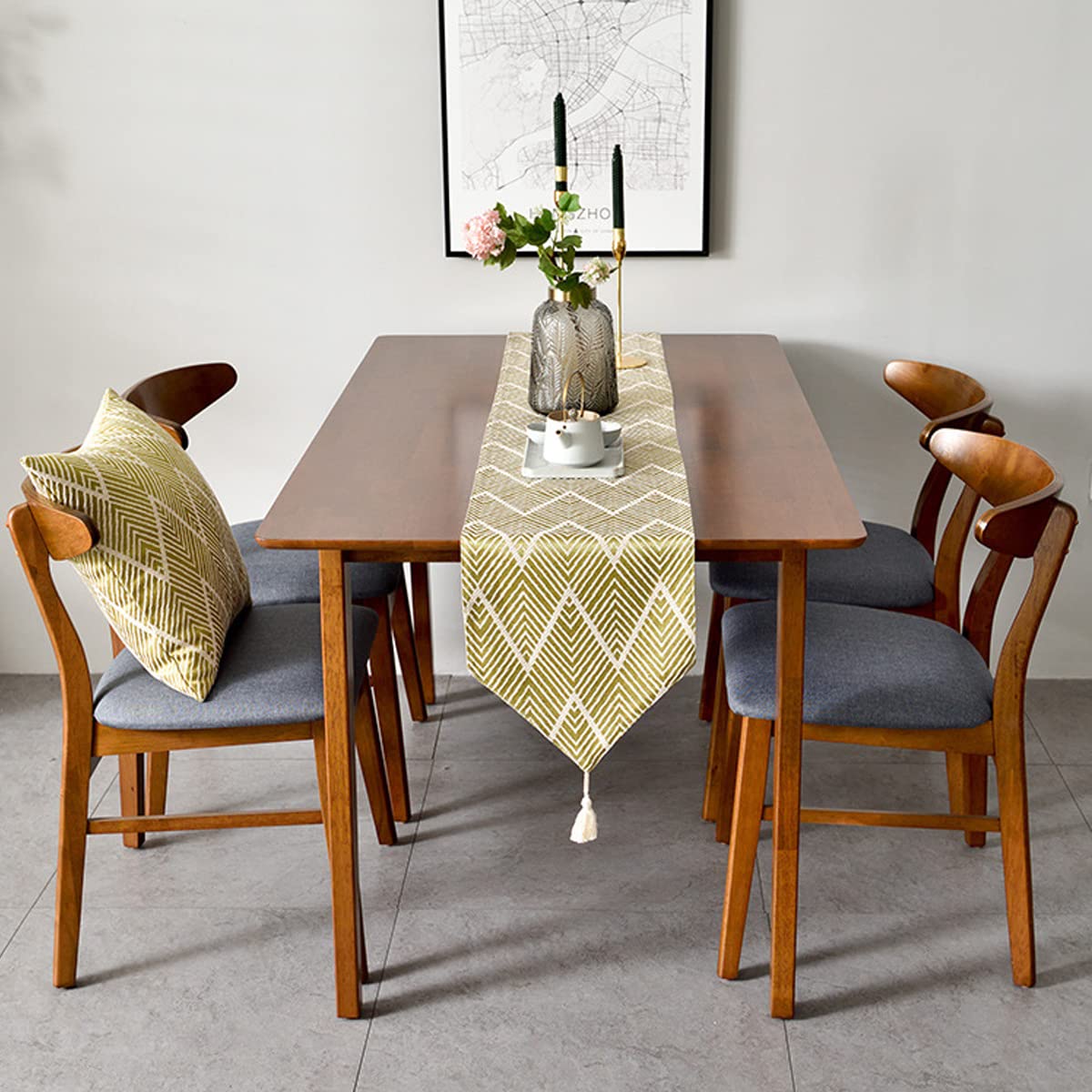 Camino De Mesa Farmhouse Jacquard Striped, Paño De Bandera De Mesa con Flecos Puntiagudos para Bodas, Decoraciones Navideñas, Soporte De TV, Mesa De Centro,12 x 94.5 Inch