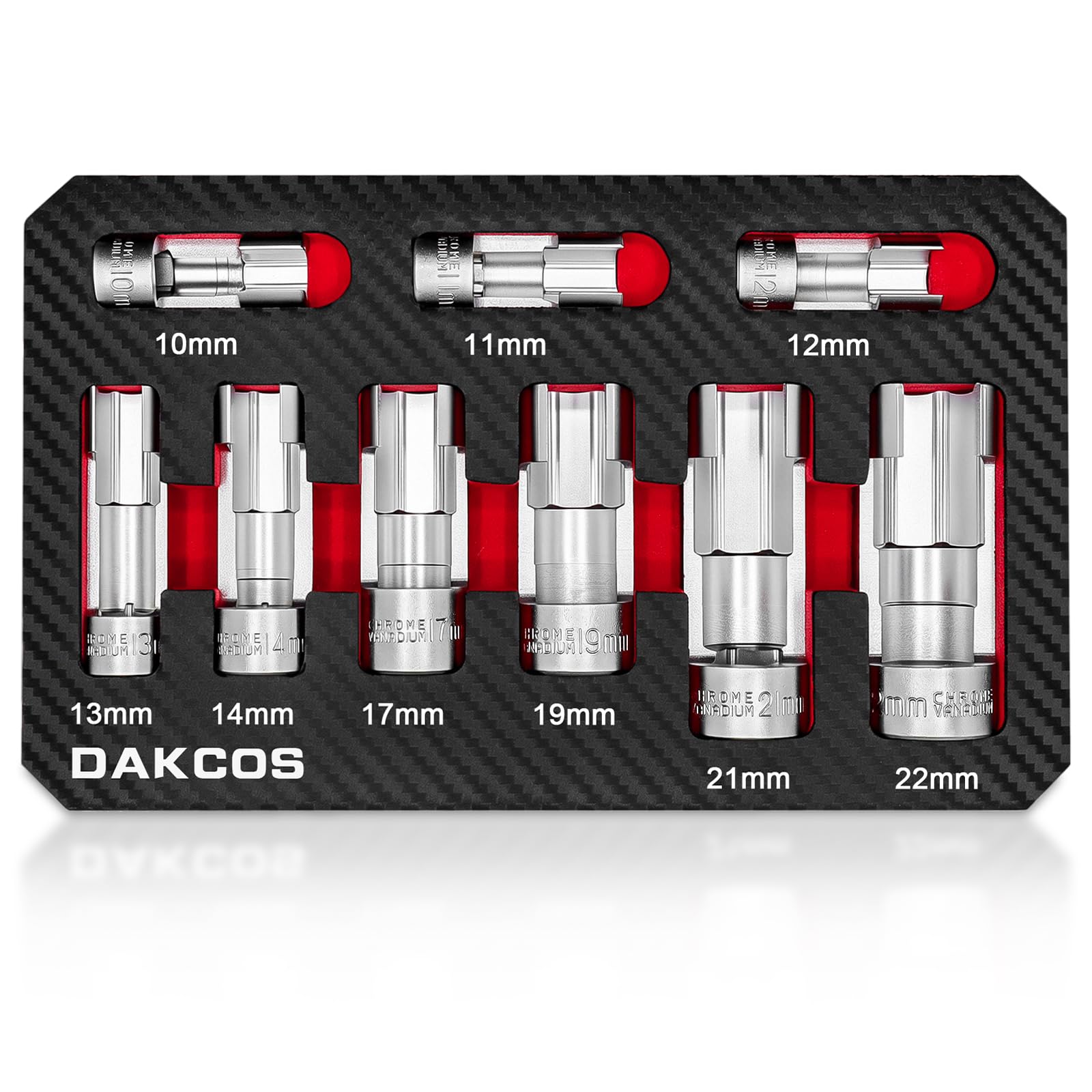 DAKCOS 9PCS Special Socket Set, Slotted | SW 10–22 mm | CR-V