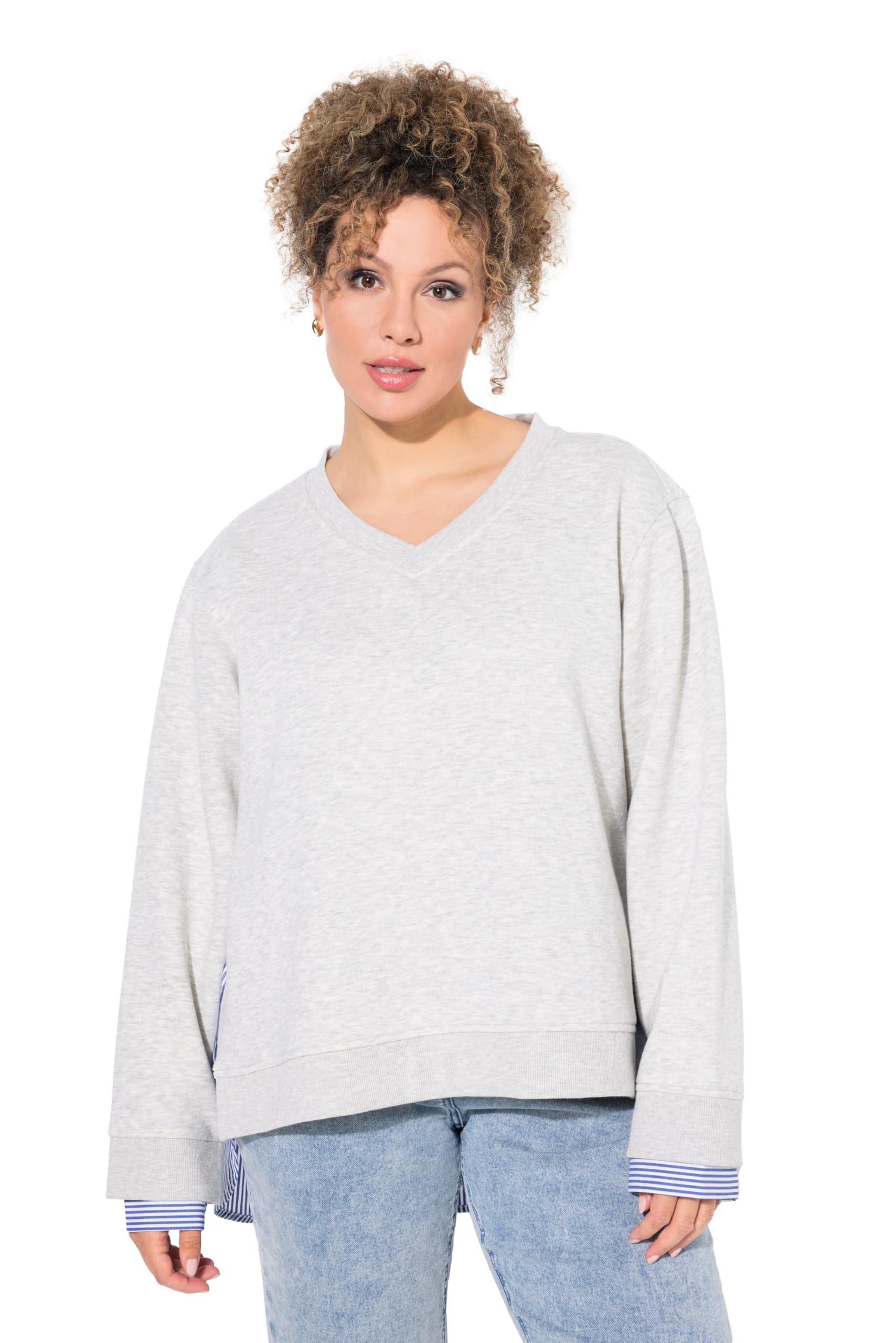 Ulla Popken Damen große Größen Übergrößen Plus Size 2-in-1-Sweatshirt, V-Ausschnitt, Langarm 835016