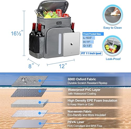 Miniatura 6 de Alibags Cooler Backpack 30 Cans Insulated Waterproof  Leak Proof Lightweight Hiking Beach Lunch Travel Camping for Men and Women