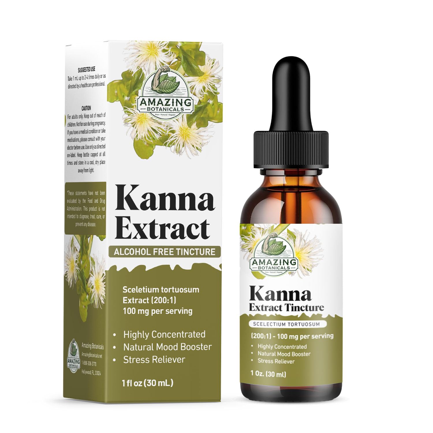 Amazing Botanicals Sceletium Tortuosum Kanna Extract Tincture 200x Menstrum – Liquid Supplement – 30ml (1oz)
