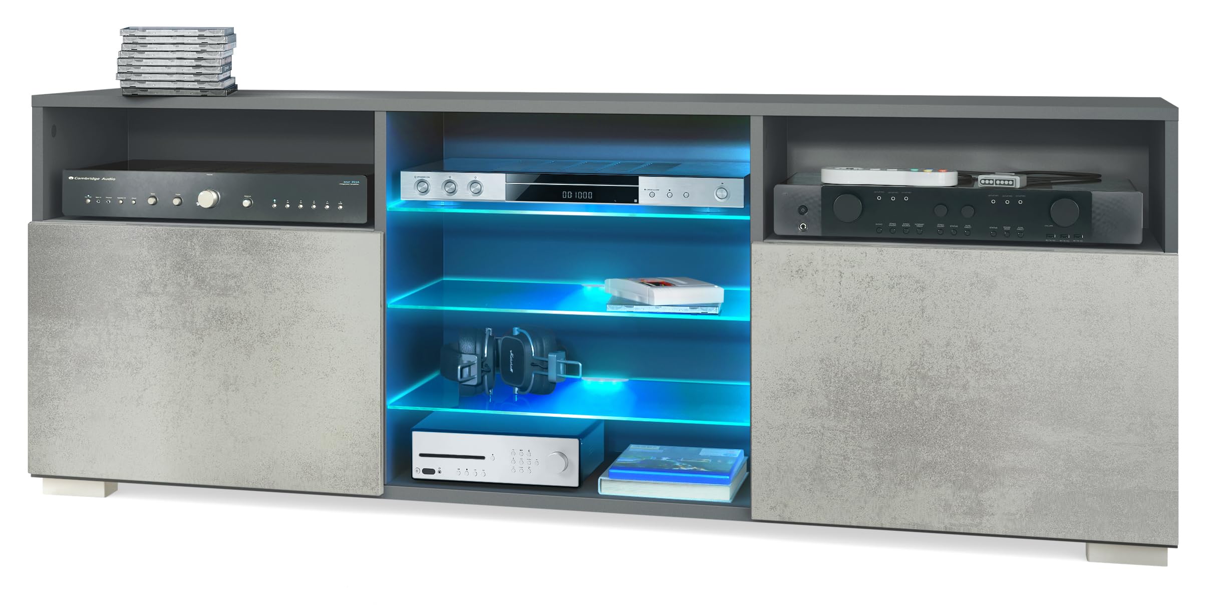 tavolino tv granada antracite 2 ante 6 vani illuminazione led